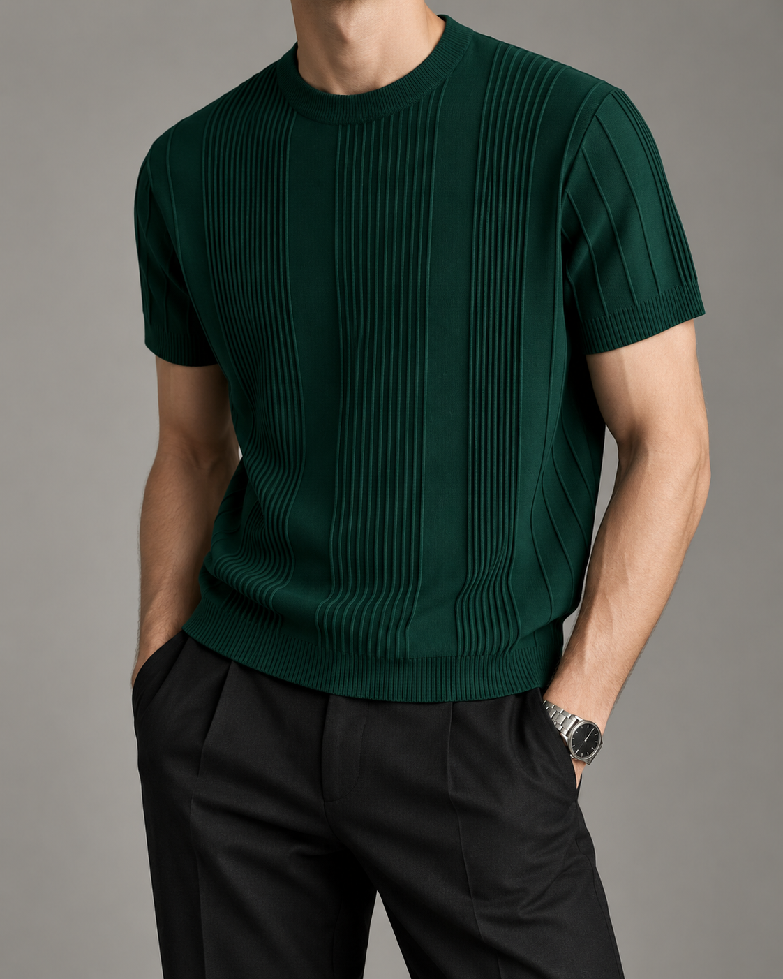 Men's Cooling Vertical Rib Knit Short Sleeve Shirt
