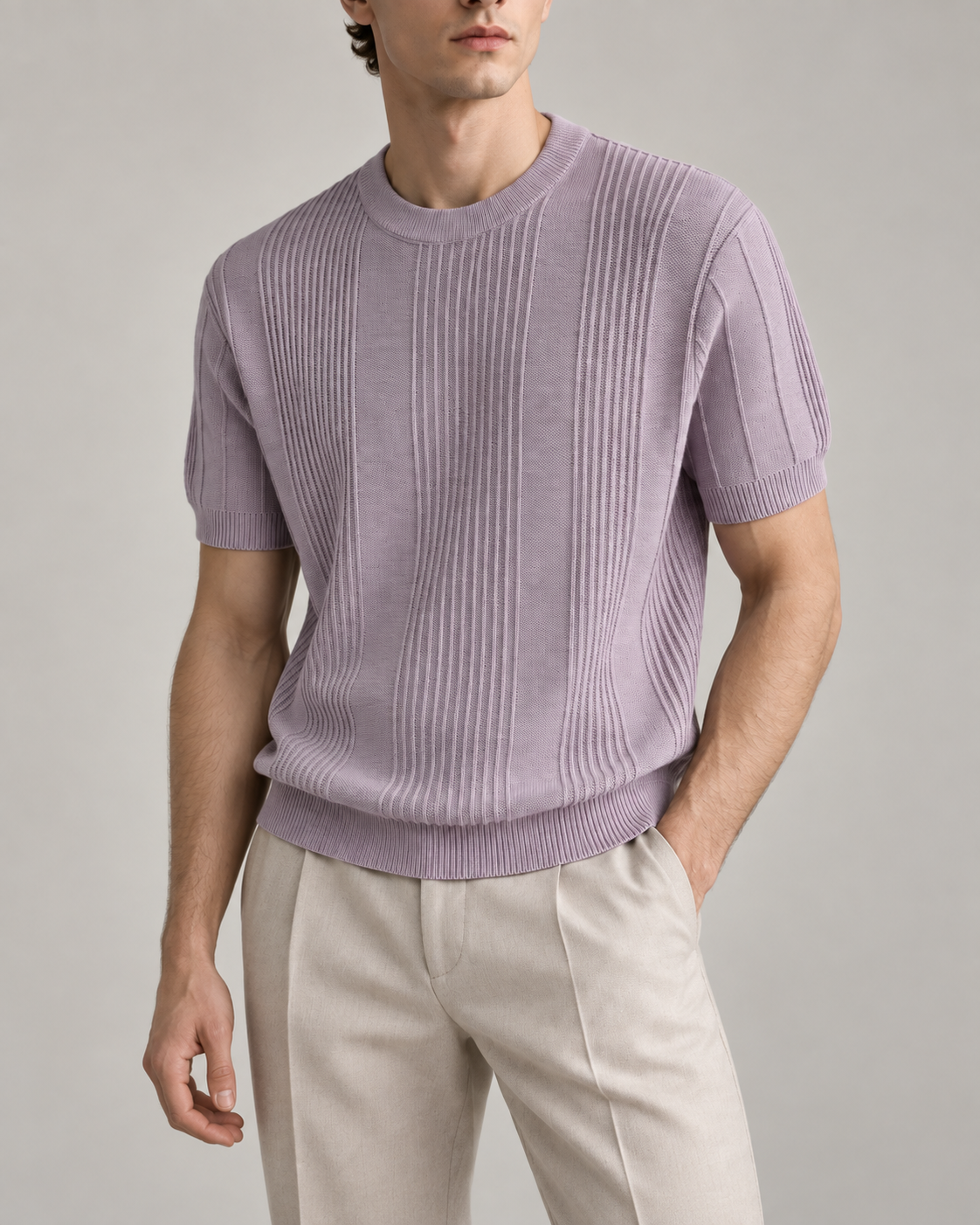 Men's Cooling Vertical Rib Knit Short Sleeve Shirt