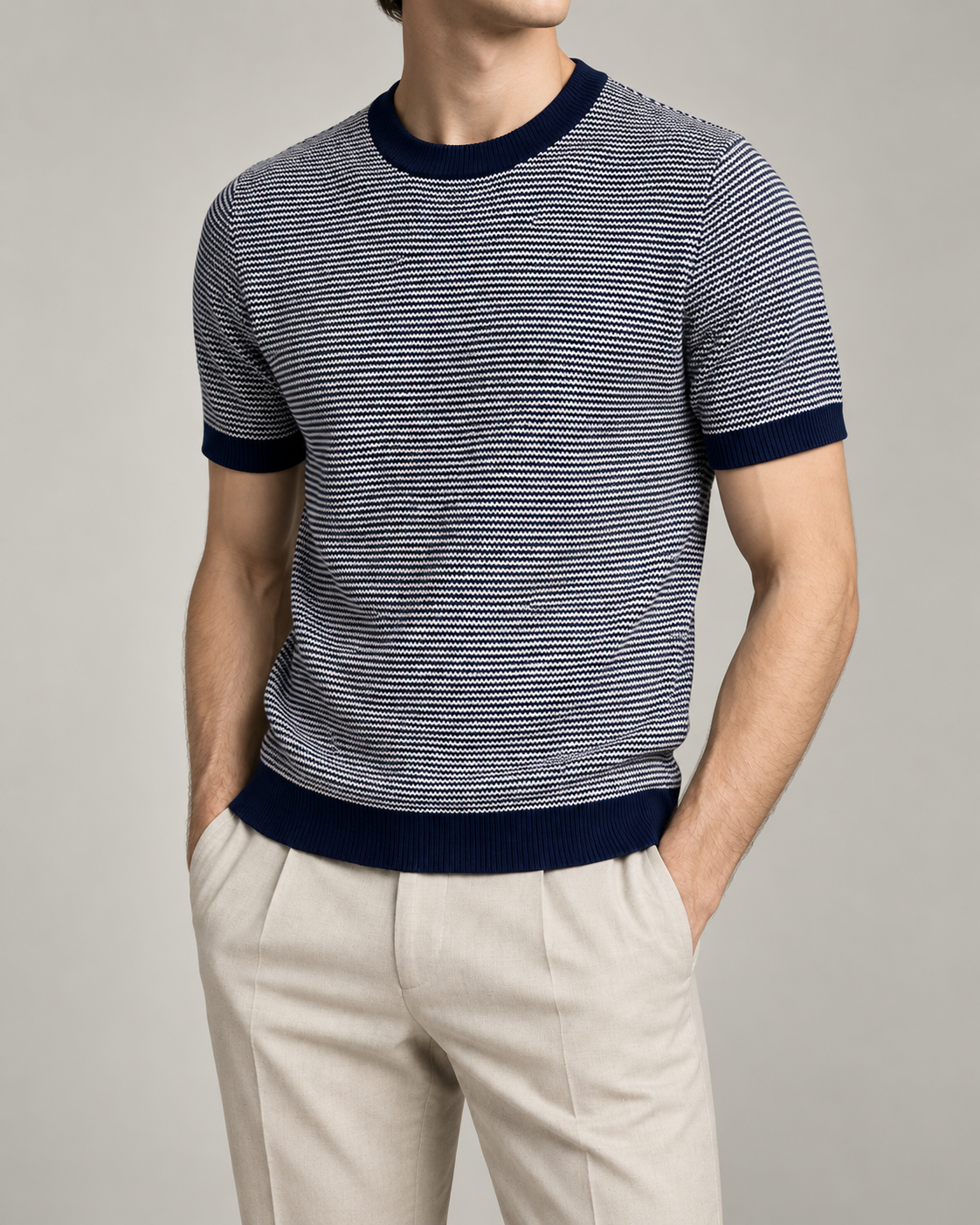 Men's Cooling Striped Knit Short Sleeve Shirt