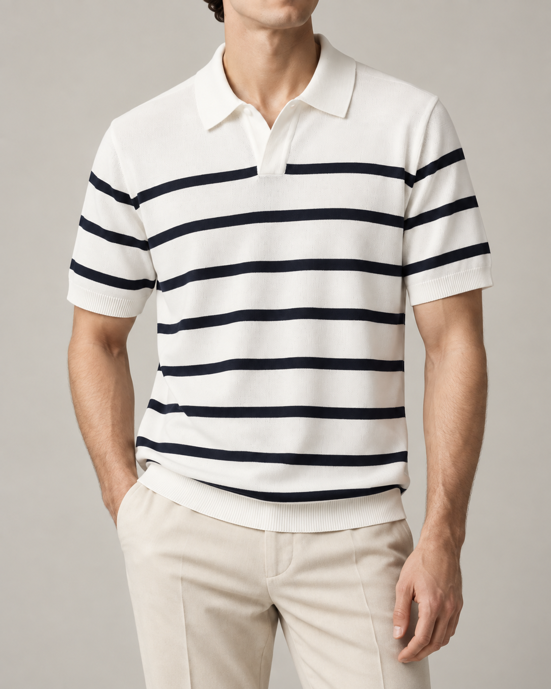 Men's Cooling Horizontal Stripe Knit Short Sleeve Shirt