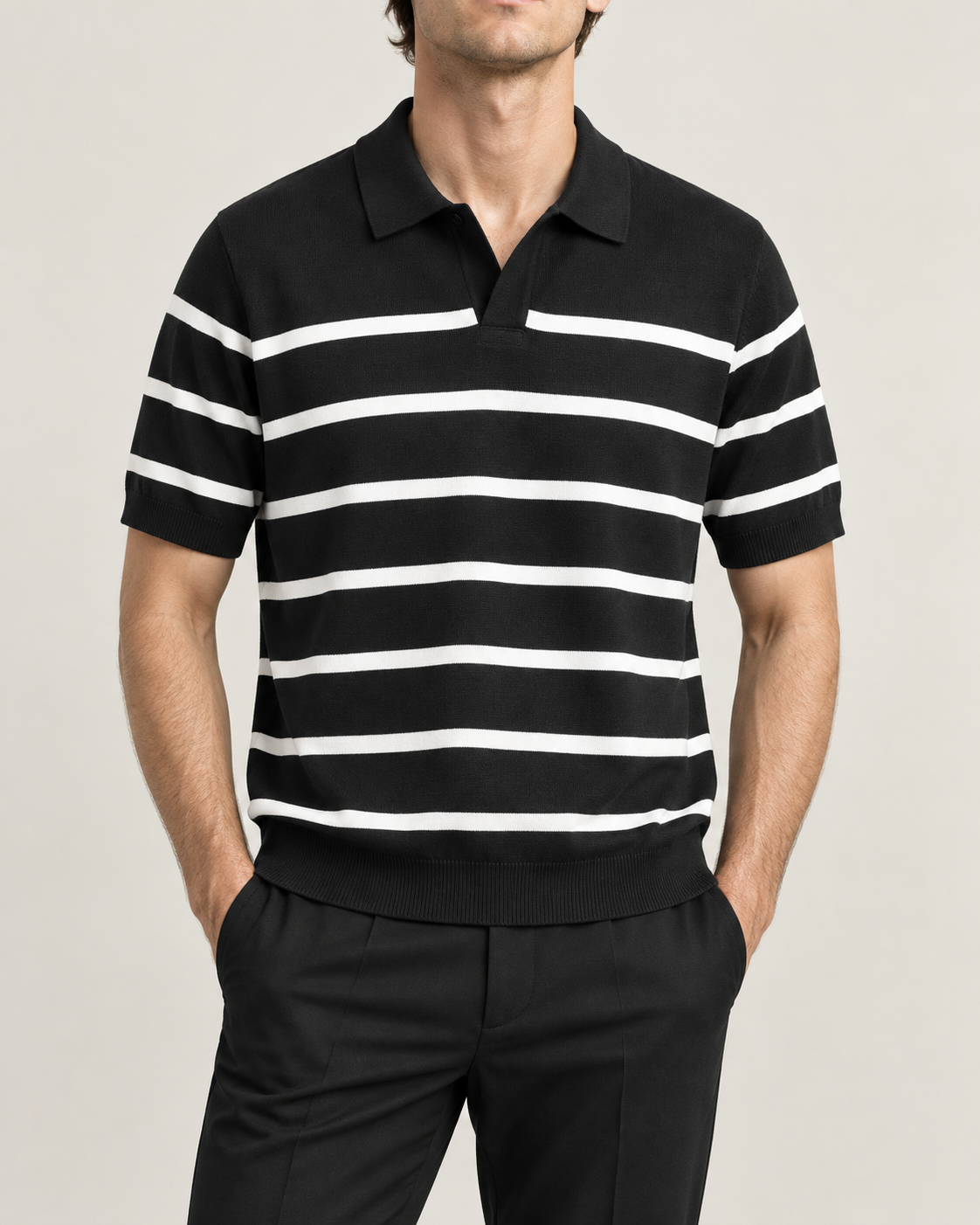 Men's Cooling Horizontal Stripe Knit Short Sleeve Shirt