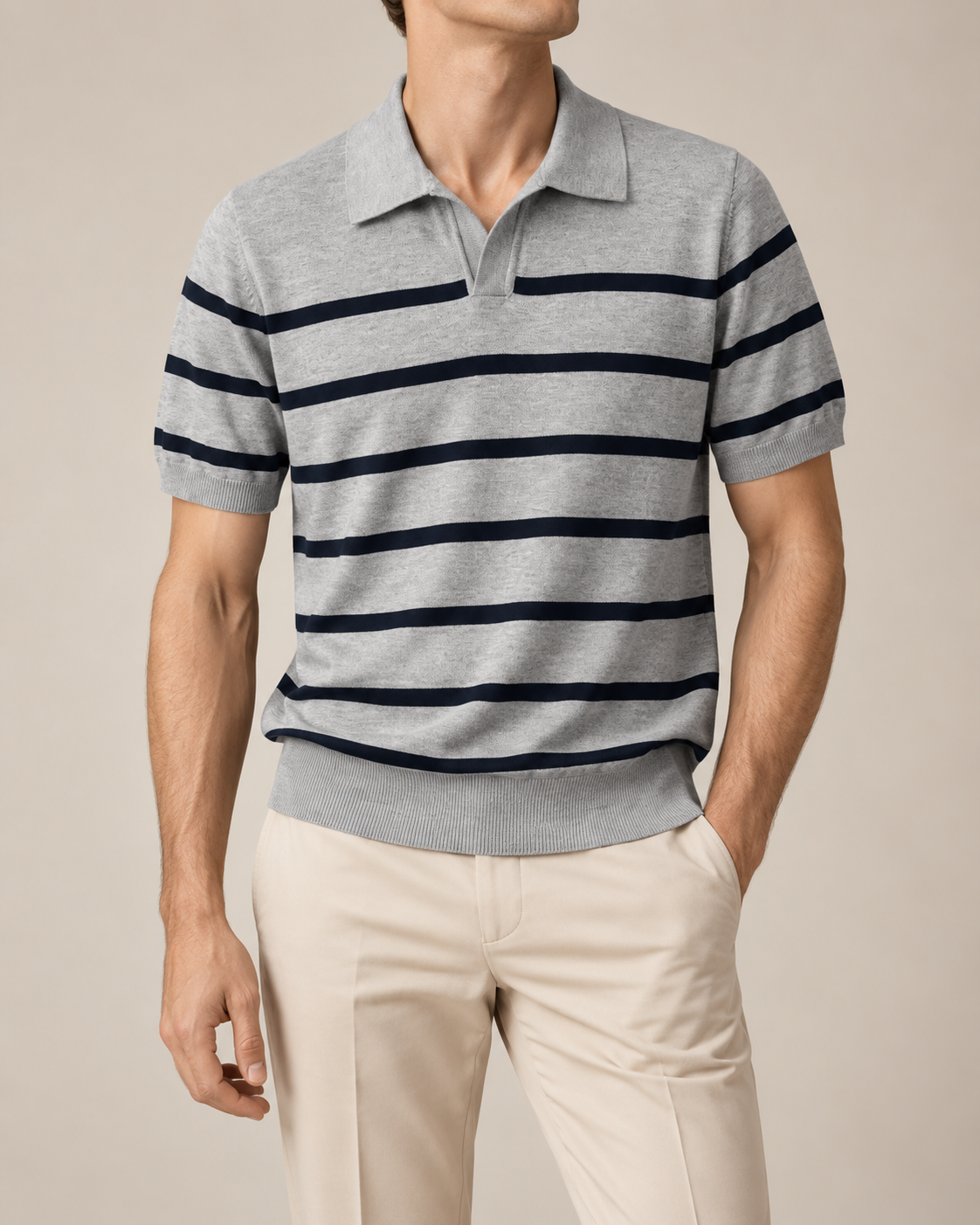 Men's Cooling Horizontal Stripe Knit Short Sleeve Shirt