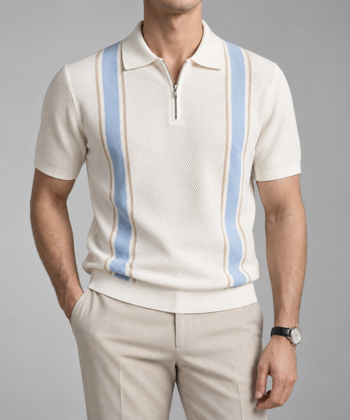 Men's Cooling Honeycomb Knit Half Zip Polo Shirt