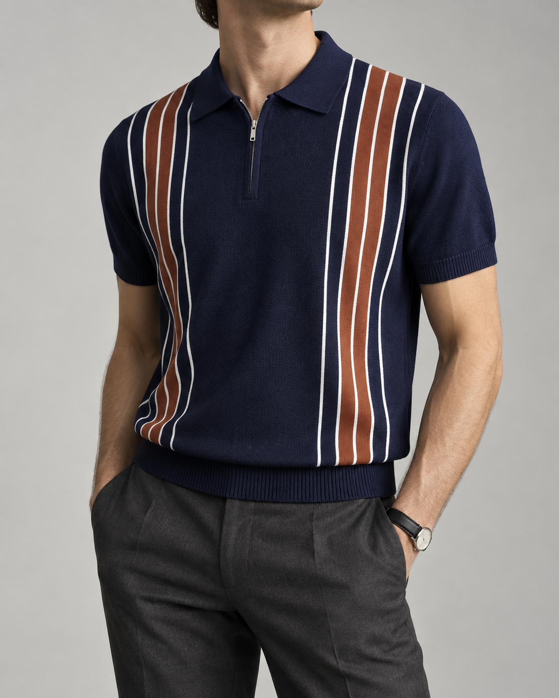Men's Cooling Honeycomb Knit Half Zip Polo Shirt