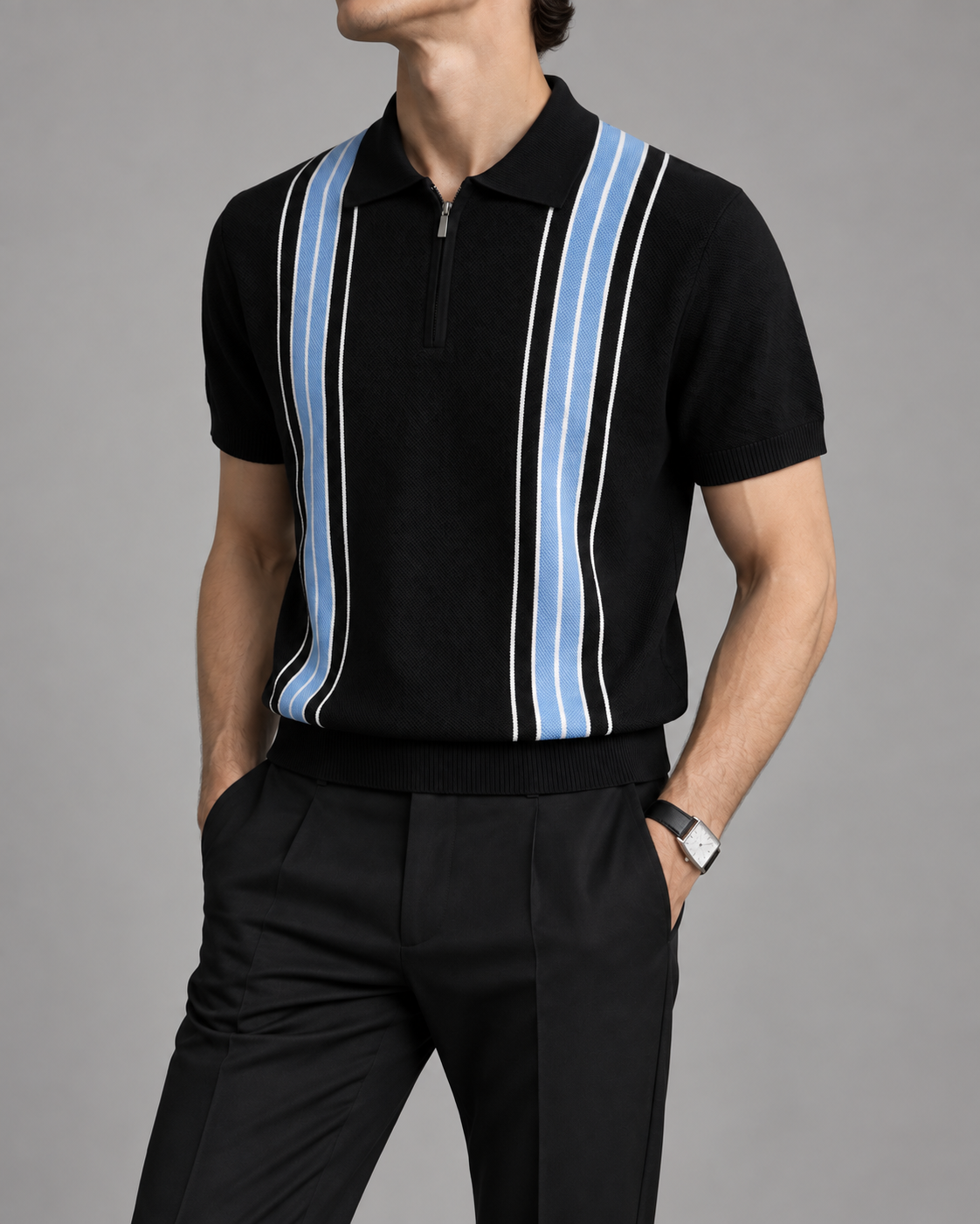 Men's Cooling Honeycomb Knit Half Zip Polo Shirt