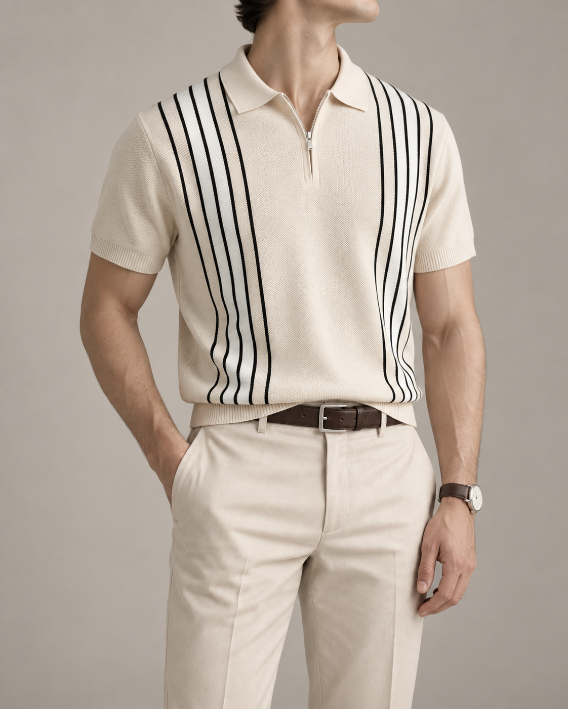 Men's Cooling Honeycomb Knit Half Zip Polo Shirt