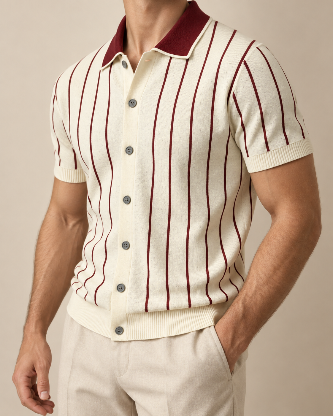 Men's Cooling Jacquard Knit Button Polo Shirt