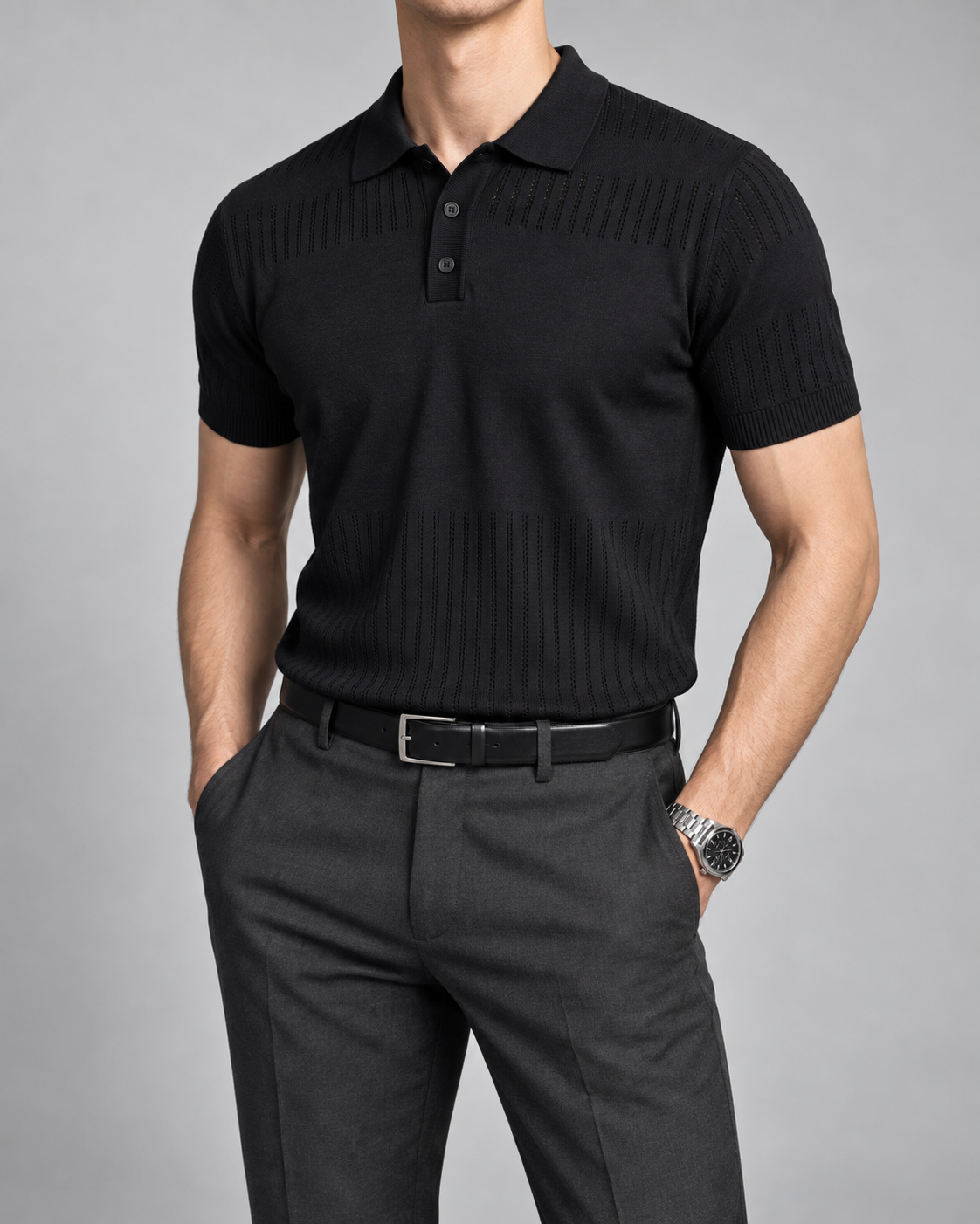 Men's Cooling Openwork Knit Short Sleeve Shirt