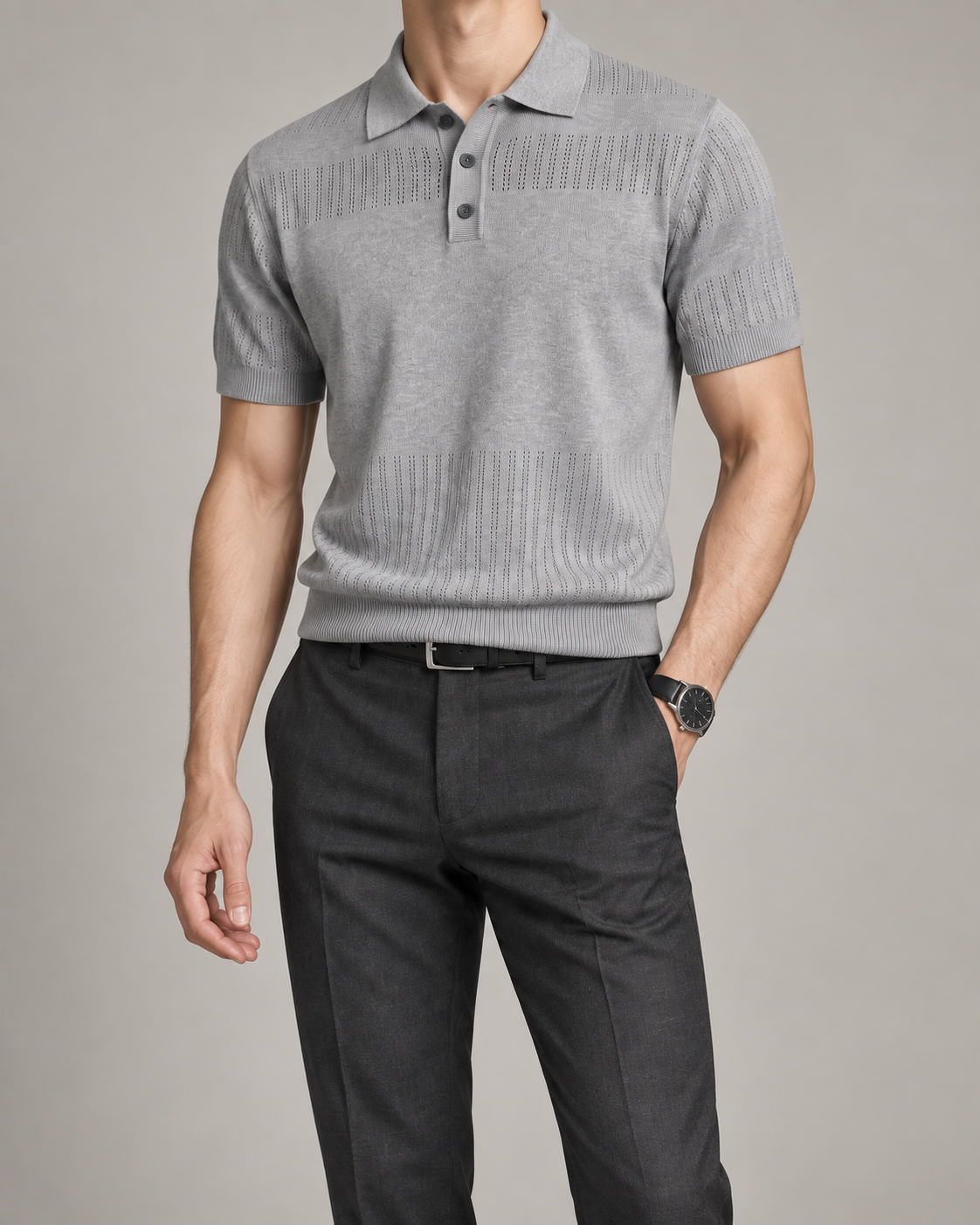 Men's Cooling Openwork Knit Short Sleeve Shirt