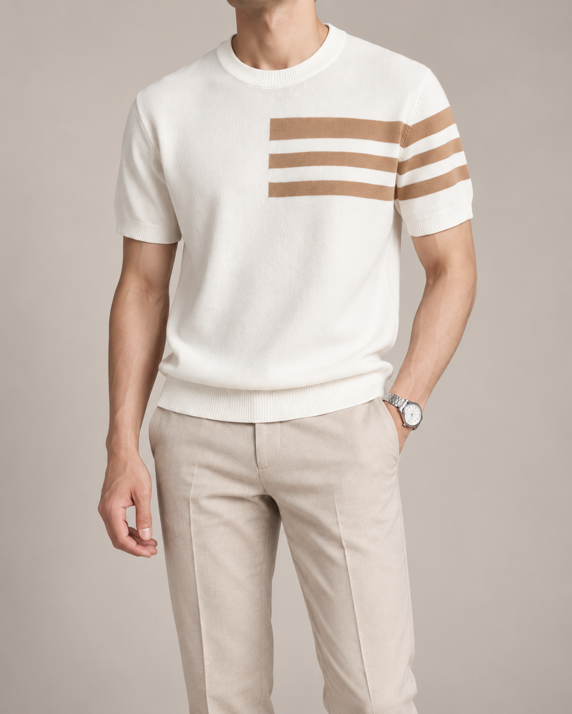 Men's Cooling Stripe Jacquard Knit Short Sleeve Shirt