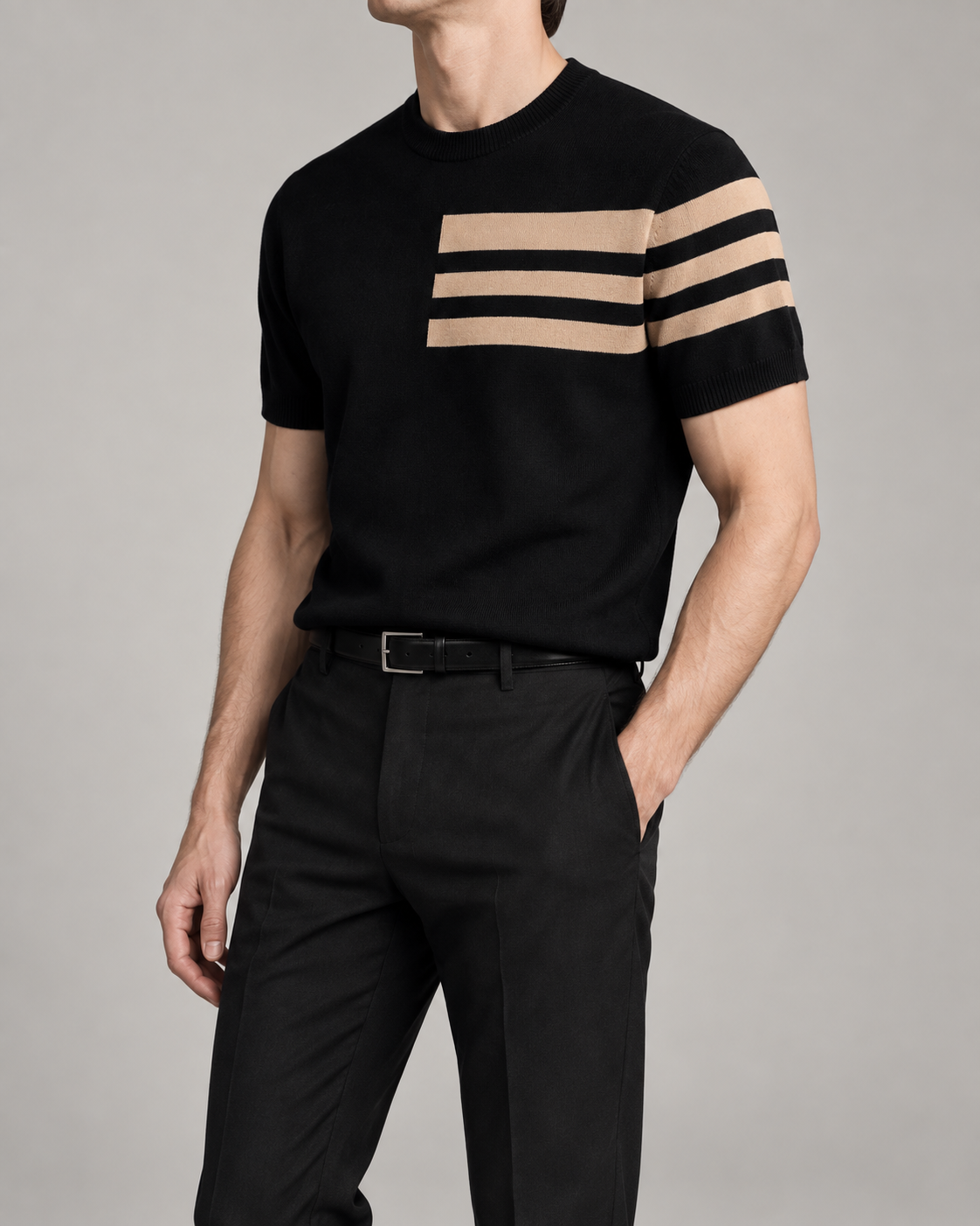Men's Cooling Stripe Jacquard Knit Short Sleeve Shirt