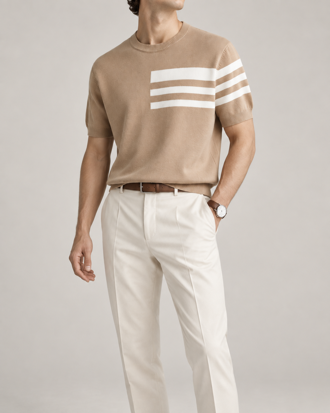Men's Cooling Stripe Jacquard Knit Short Sleeve Shirt