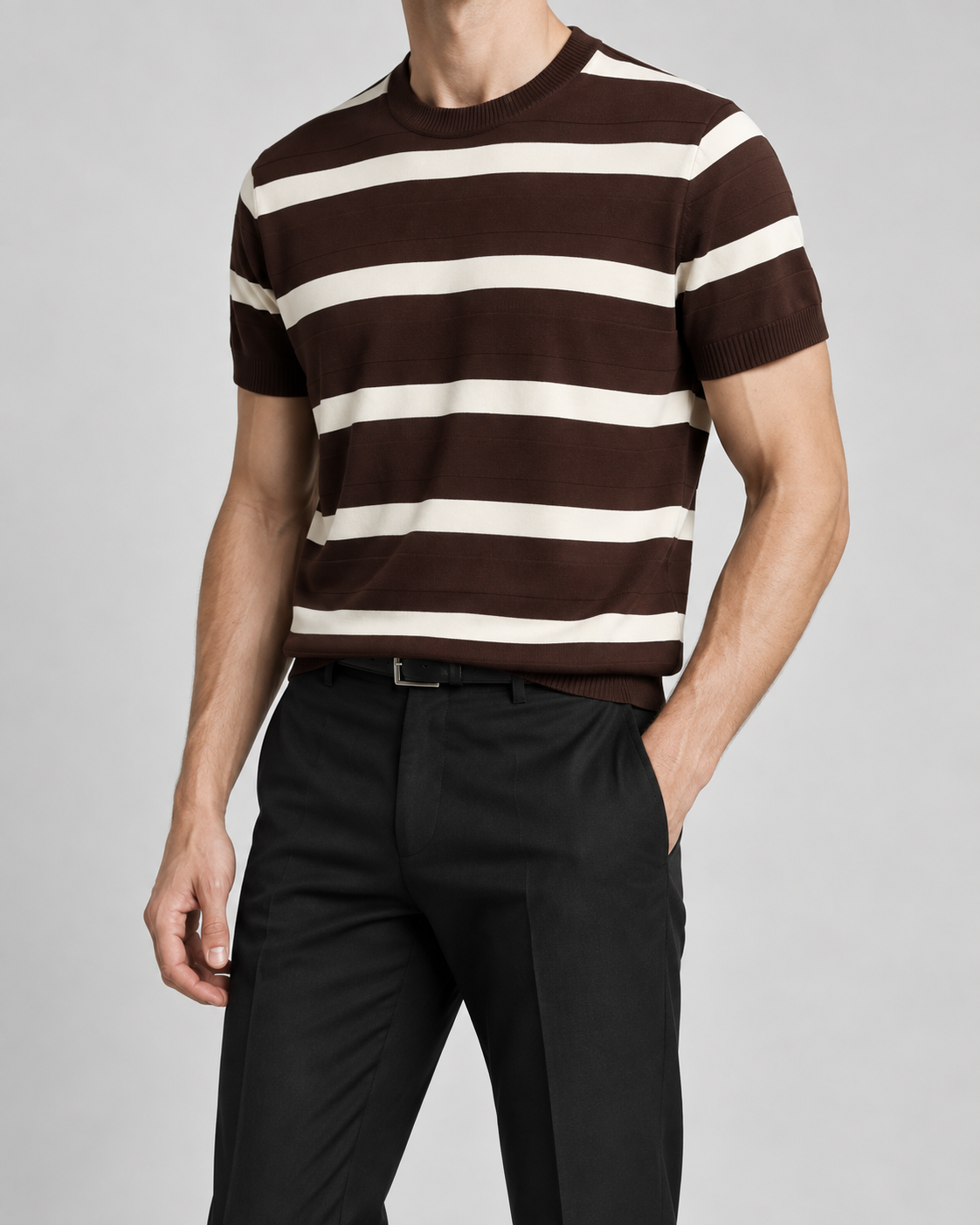 Men's Cooling Striped Knit Crew Neck Shirt