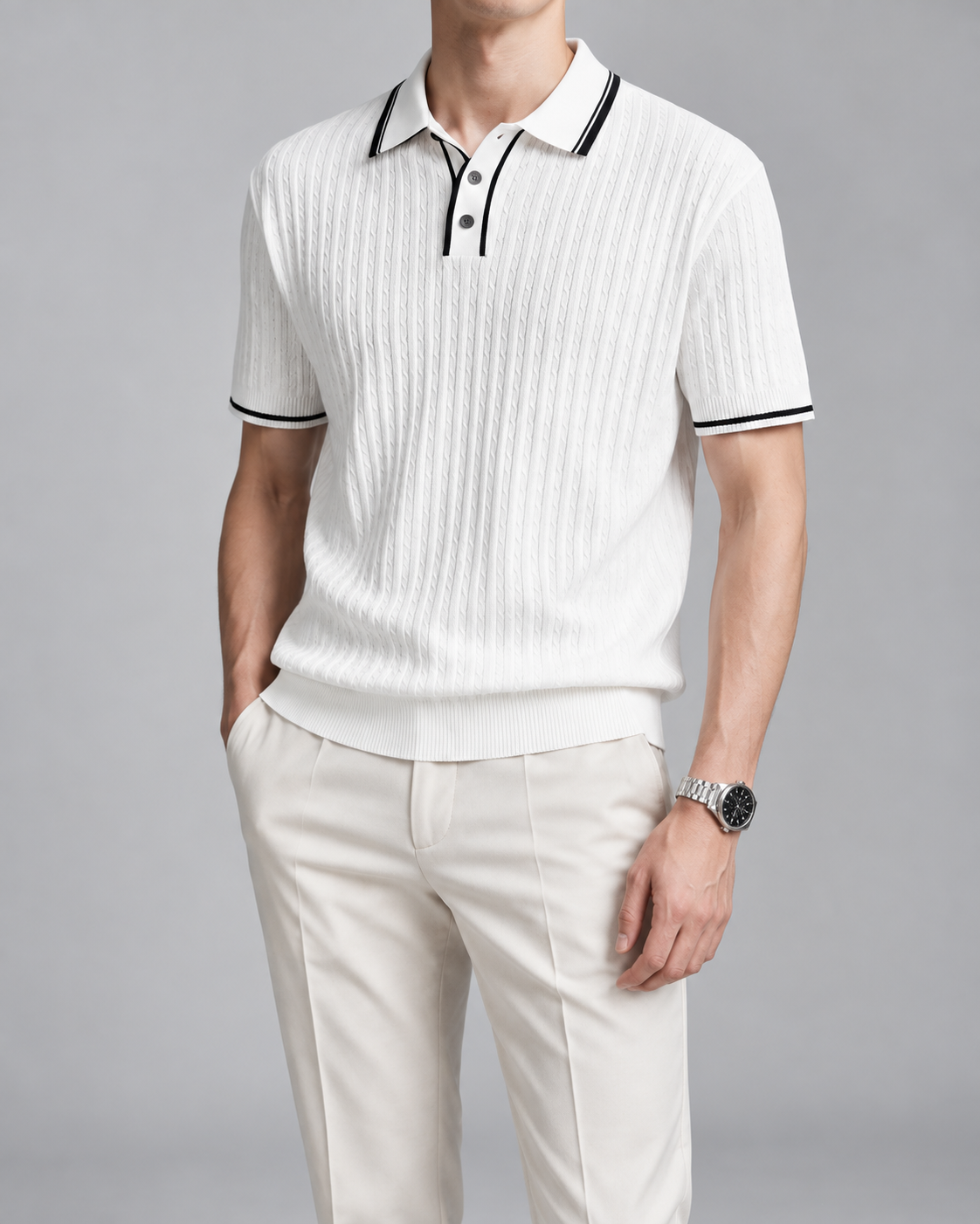 Men's Cooling Cable Knit Polo Shirt