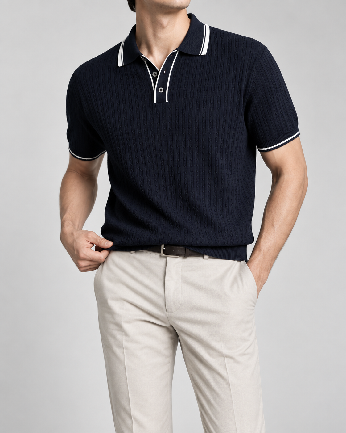Men's Cooling Cable Knit Polo Shirt