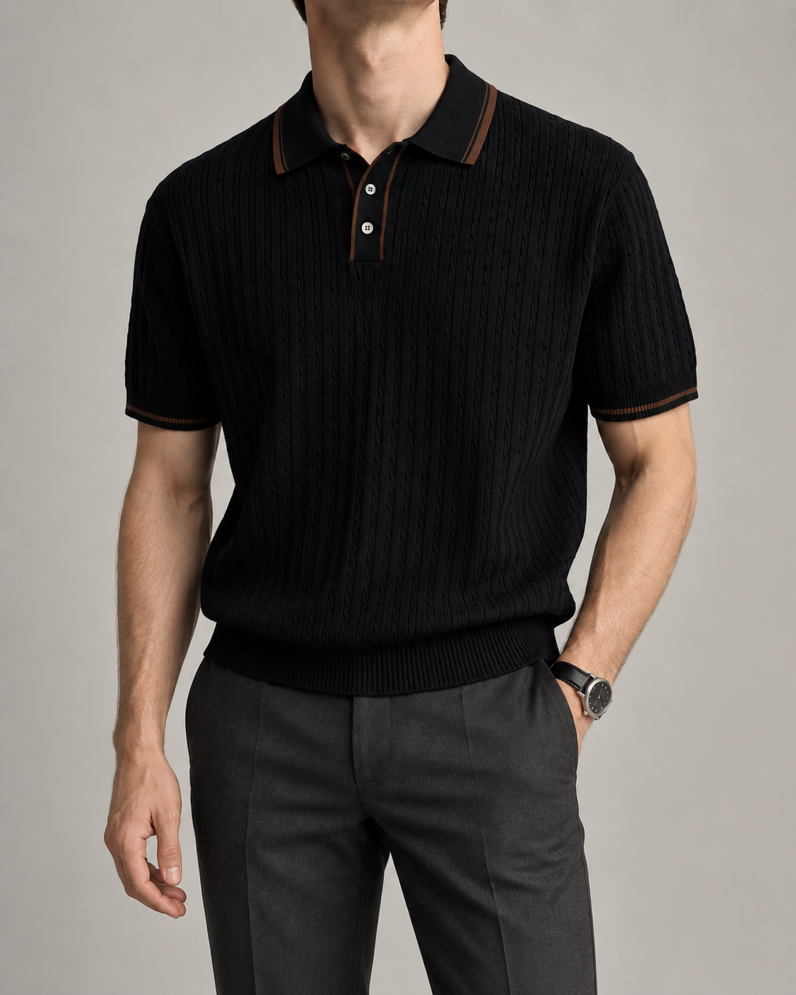 Men's Cooling Cable Knit Polo Shirt