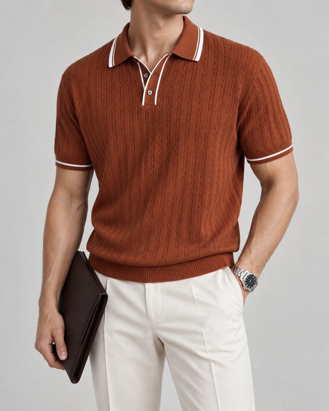 Men's Cooling Cable Knit Polo Shirt