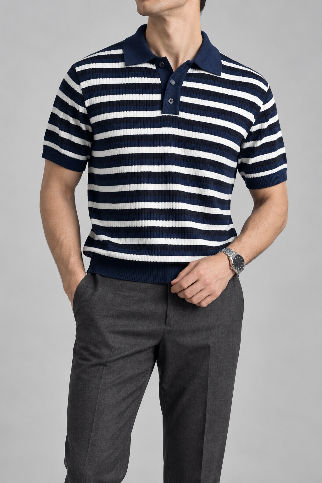 Men's Cooling Contrast Stripe Knit Polo