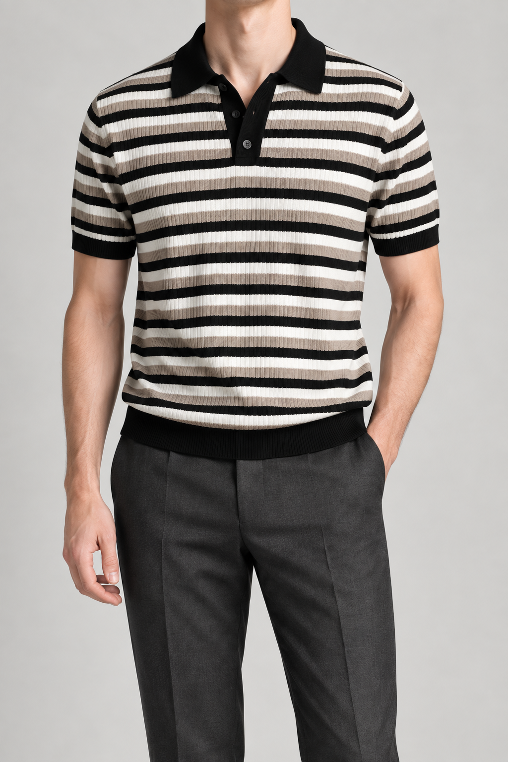 Men's Cooling Contrast Stripe Knit Polo