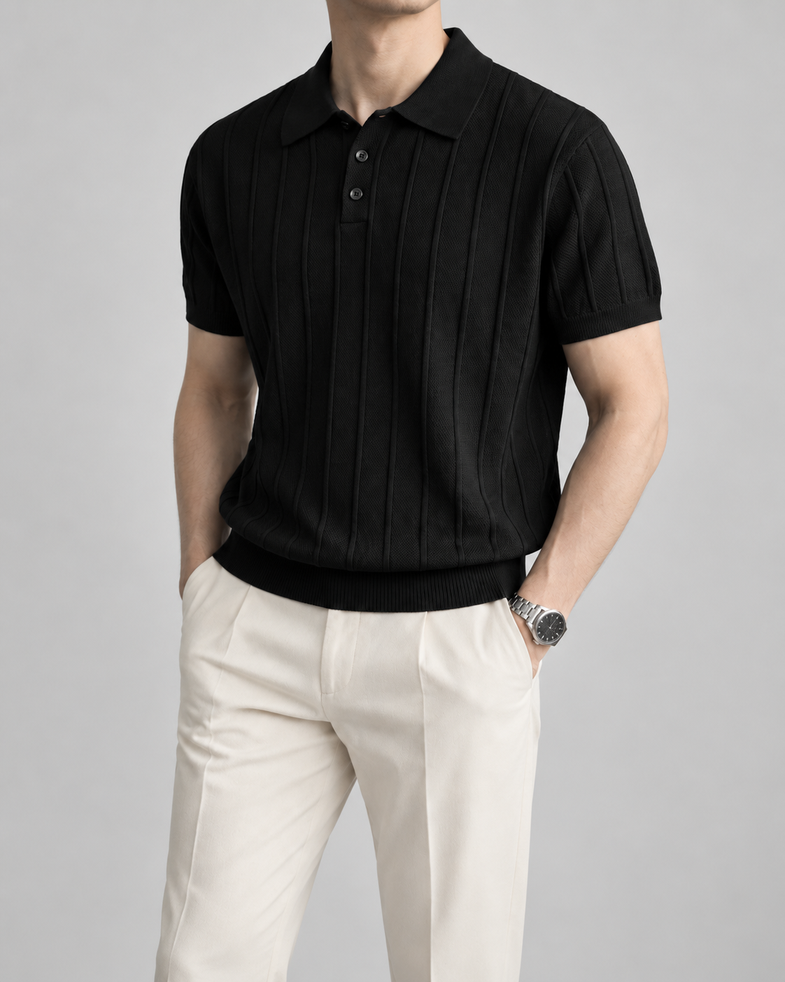 Men's Cooling Vertical Rib Knit Polo