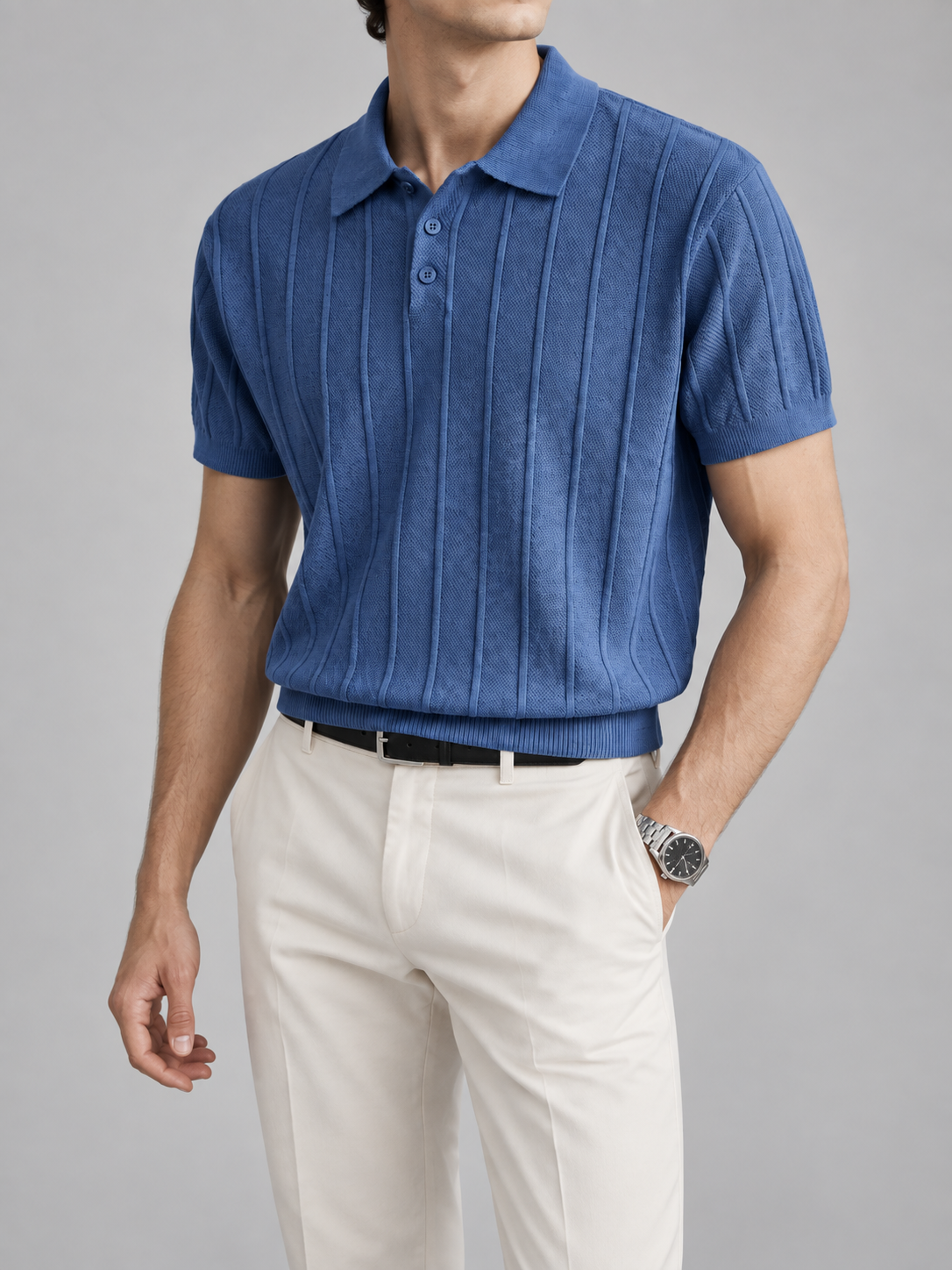 Men's Cooling Vertical Rib Knit Polo