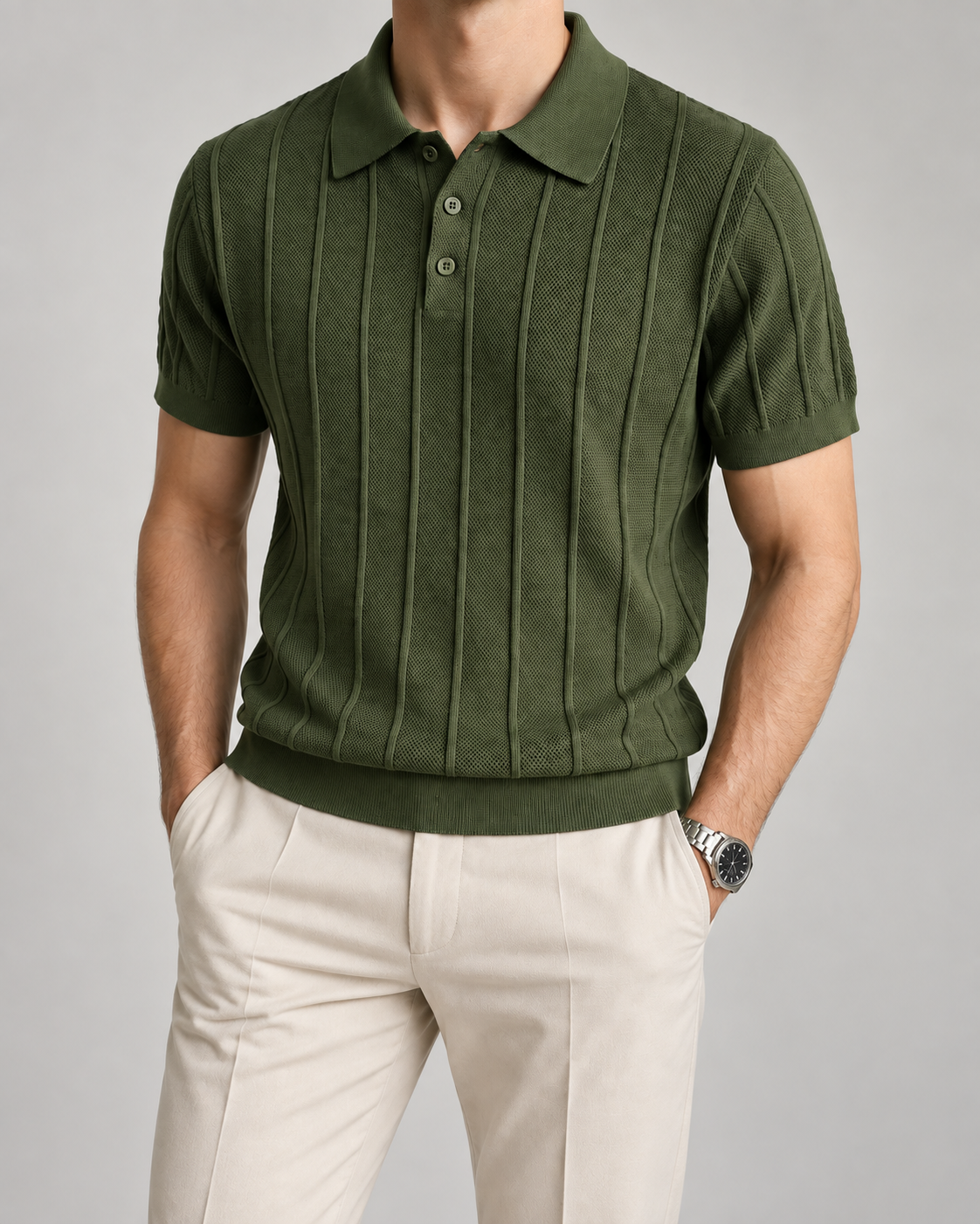Men's Cooling Vertical Rib Knit Polo