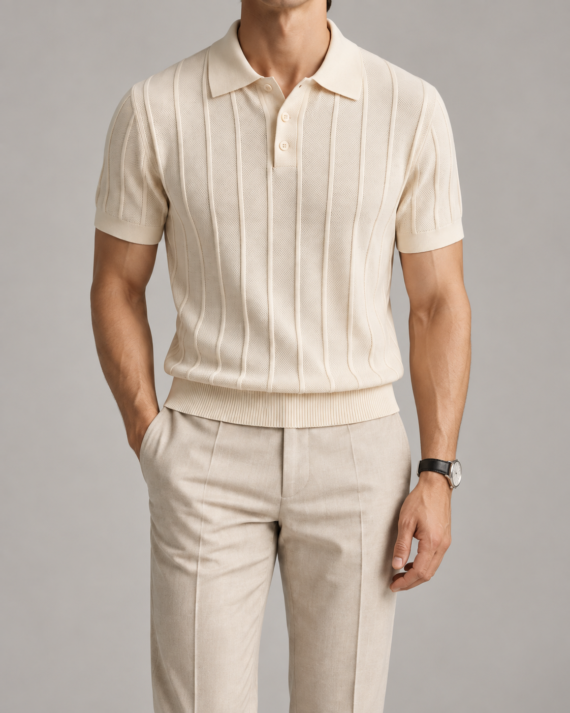 Men's Cooling Vertical Rib Knit Polo