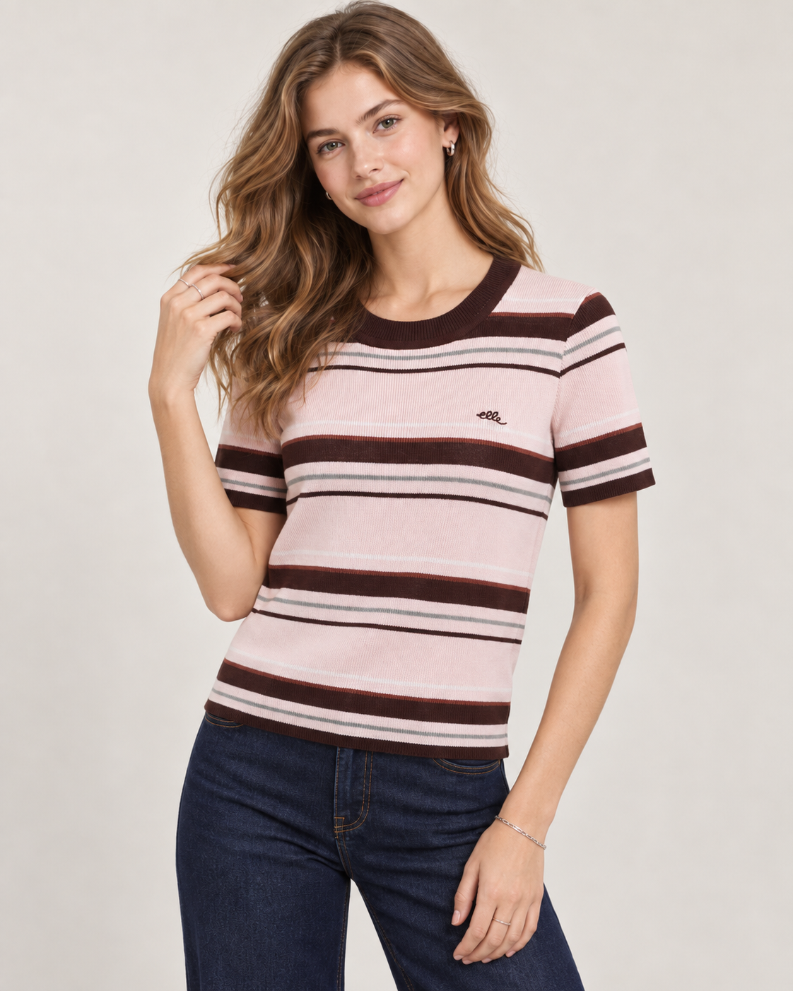 Women's Retro Contrast Stripe Knit T-Shirt Top
