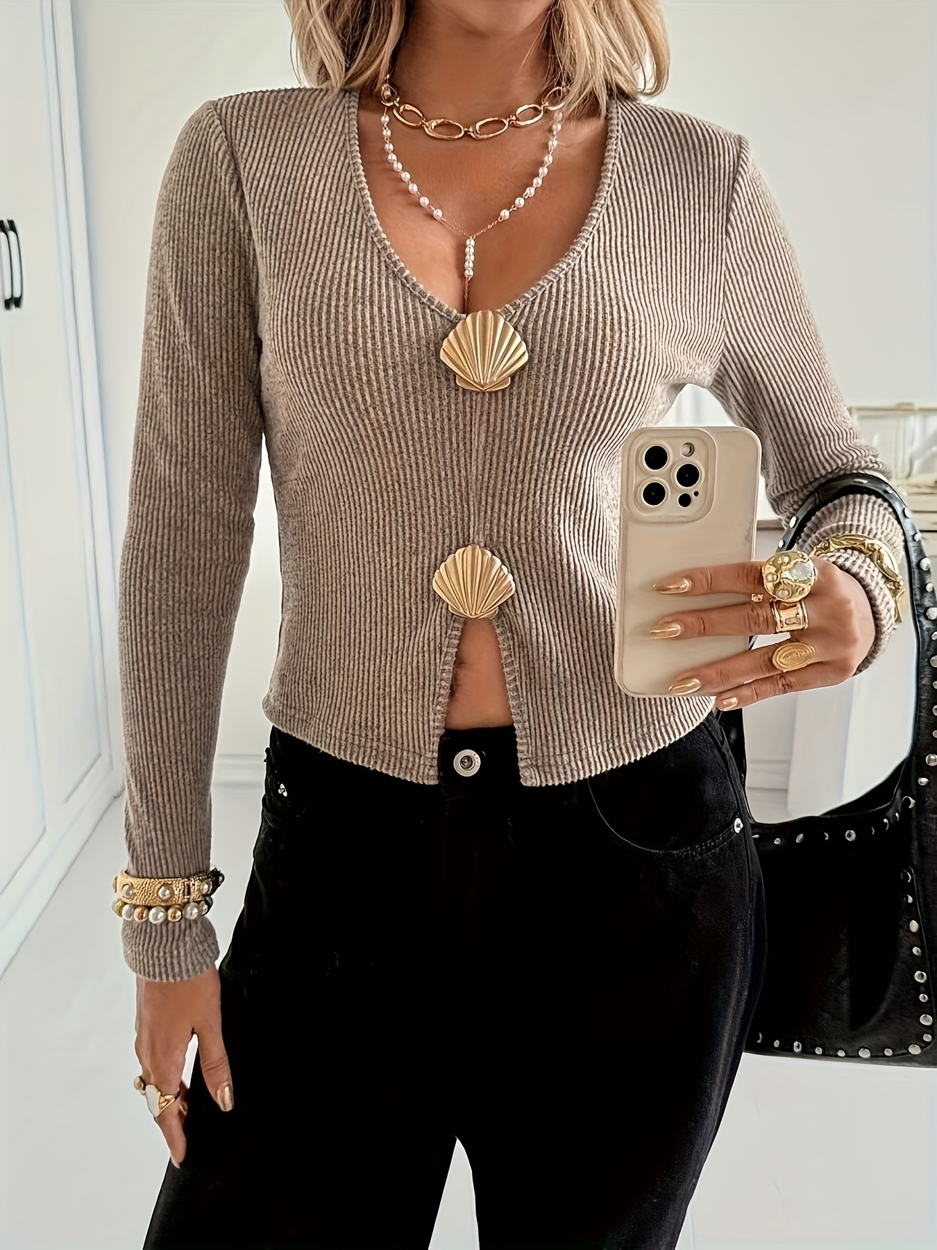 Women's Ribbed Slim Fit Long Sleeve Top