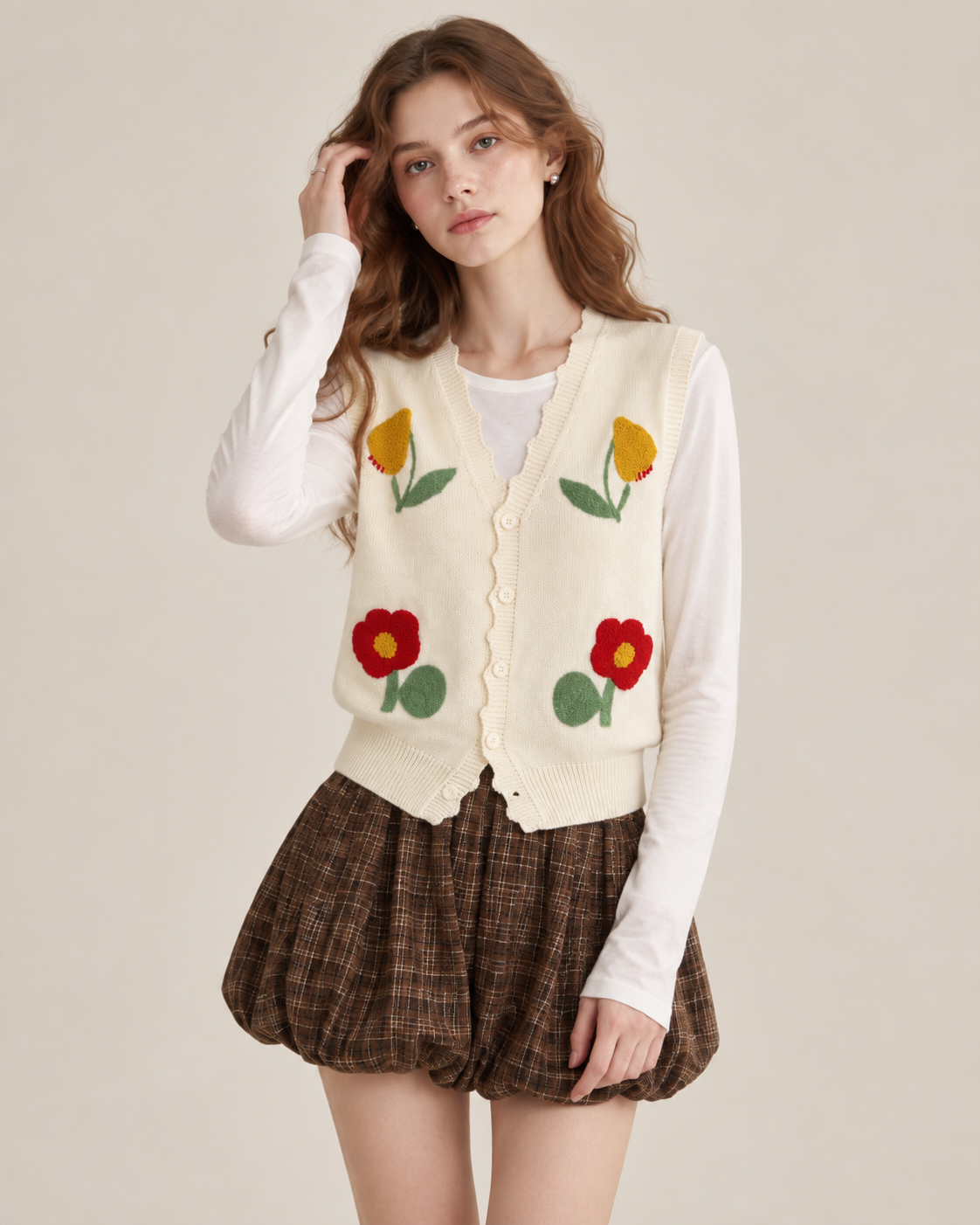 Women's French Floral Embroidered Knit Vest