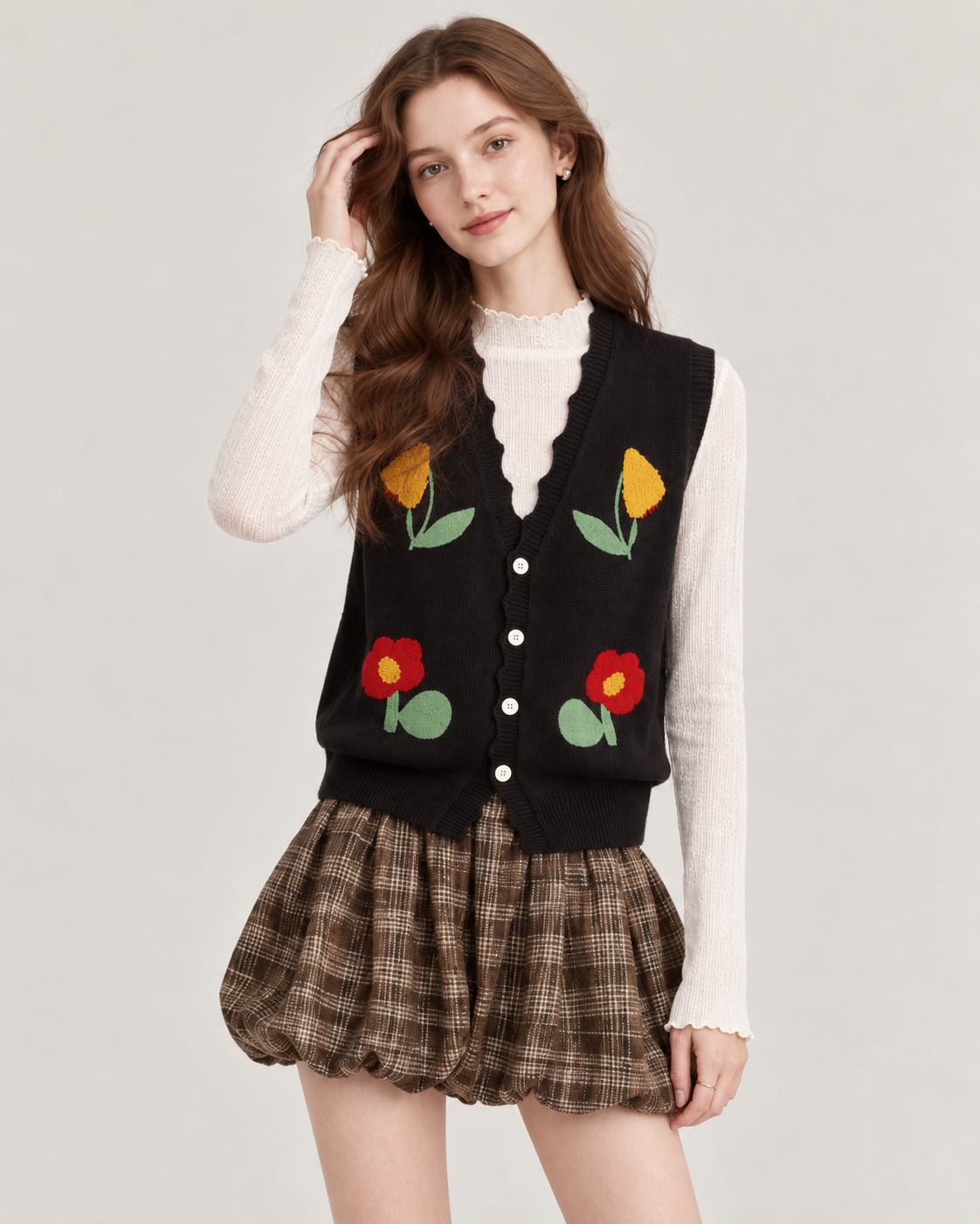 Women's French Floral Embroidered Knit Vest