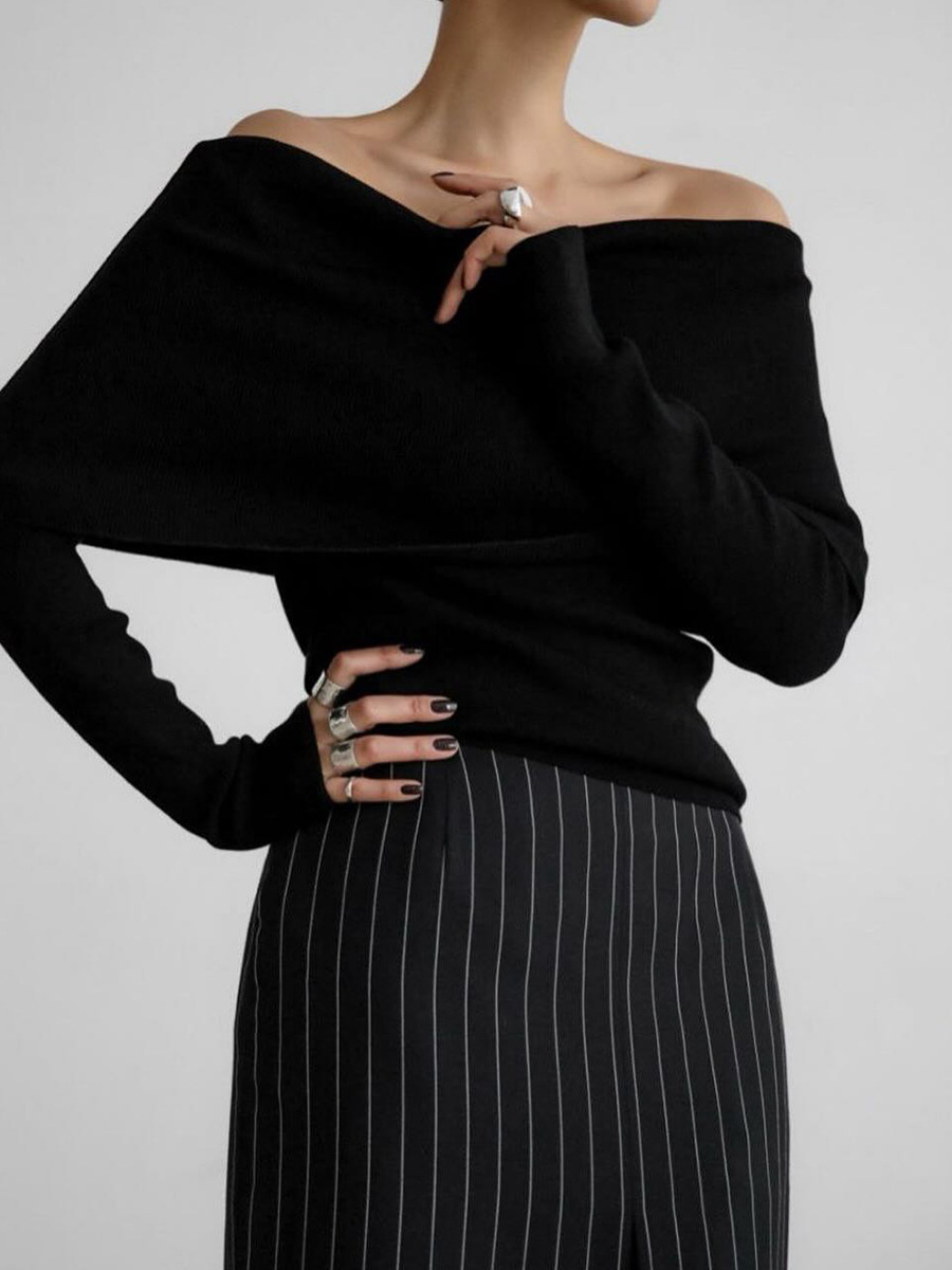 Women's Off Shoulder Slim Fit Knit Sweater