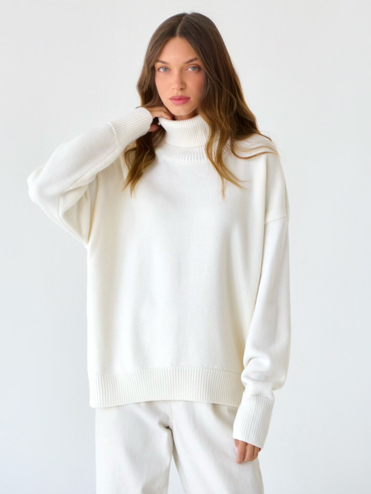 Women's Solid Turtleneck Knit Sweater
