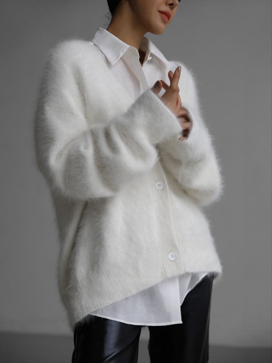 Women's Fluffy V-Neck Knit Cardigan