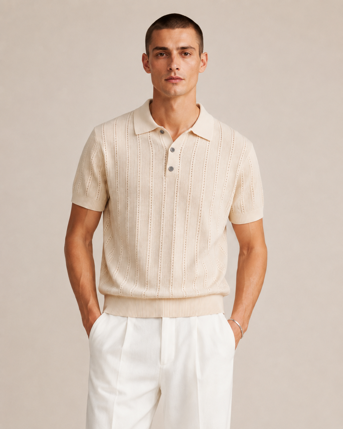 Men’s Textured Knit Polo Shirt Short Sleeve