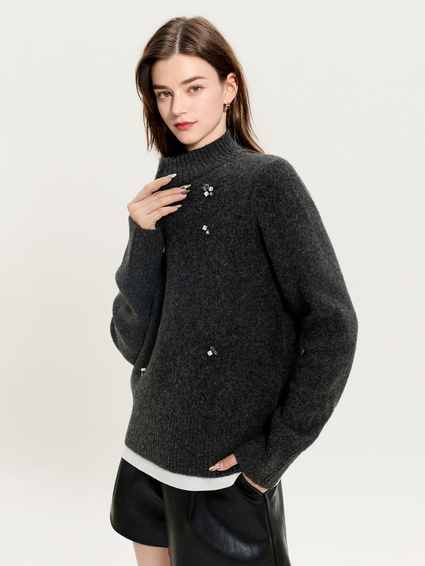 Women's Vintage Zip Stand Collar Knit Sweater