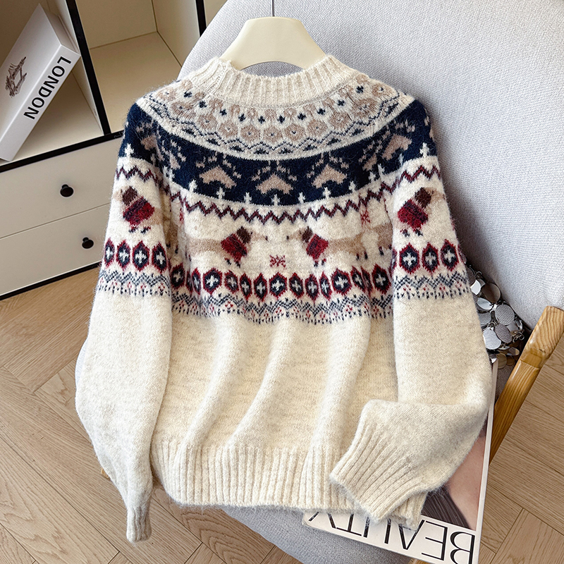 Women's Retro Christmas Holiday Jacquard Knit Sweater