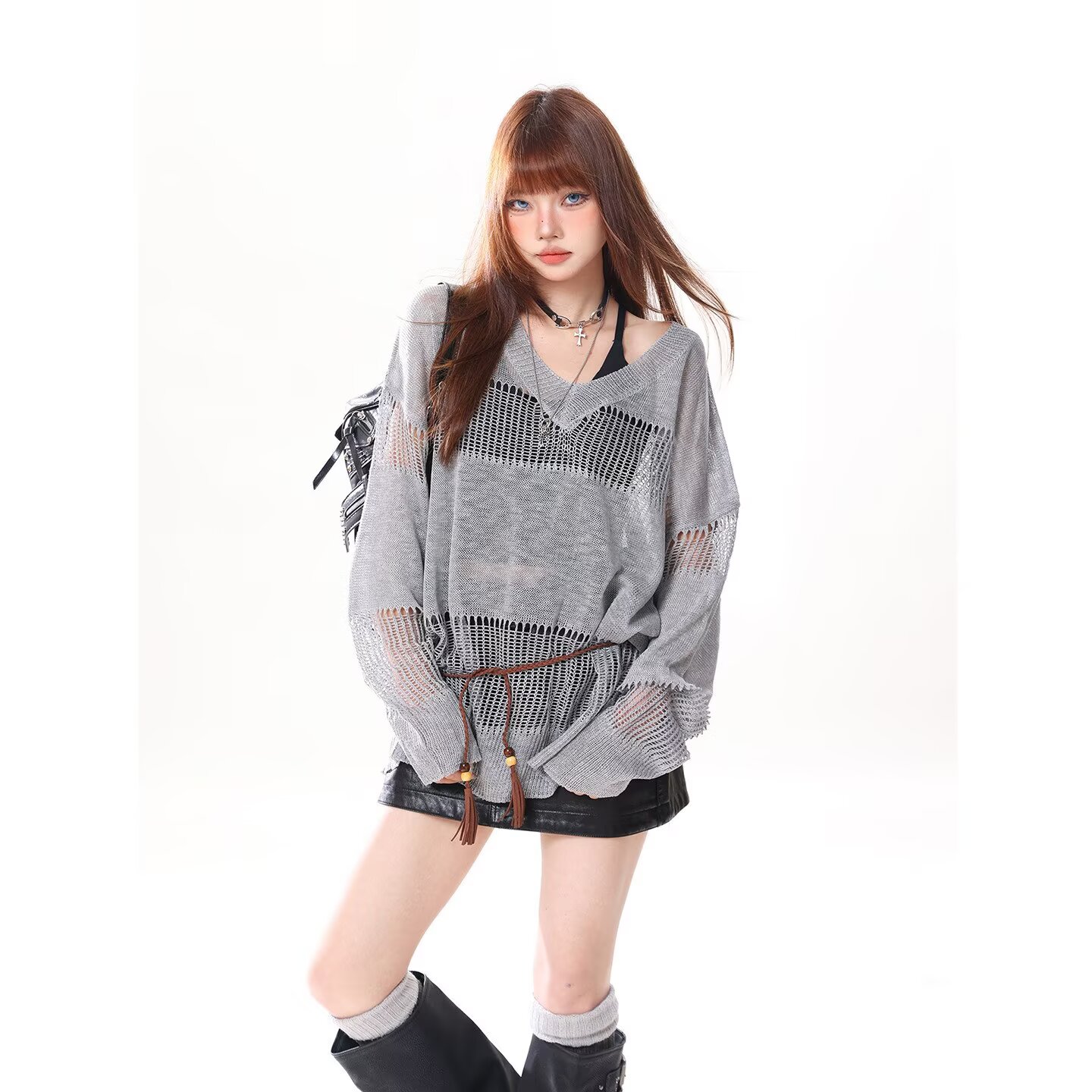 Women's Openwork Mesh Knit Cover Up