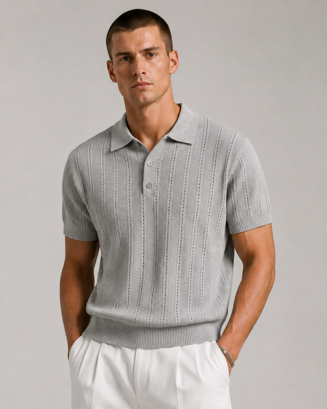 Men’s Textured Knit Polo Shirt Short Sleeve