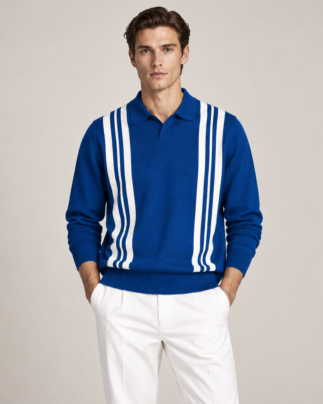 Men’s Old-Money Style Wave Knit Shirt