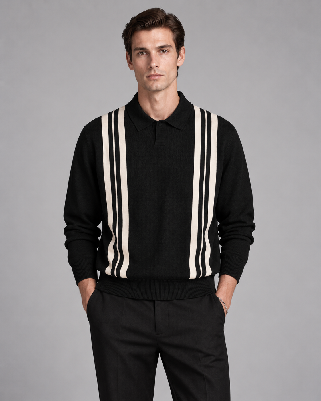 Men’s Old-Money Style Wave Knit Shirt