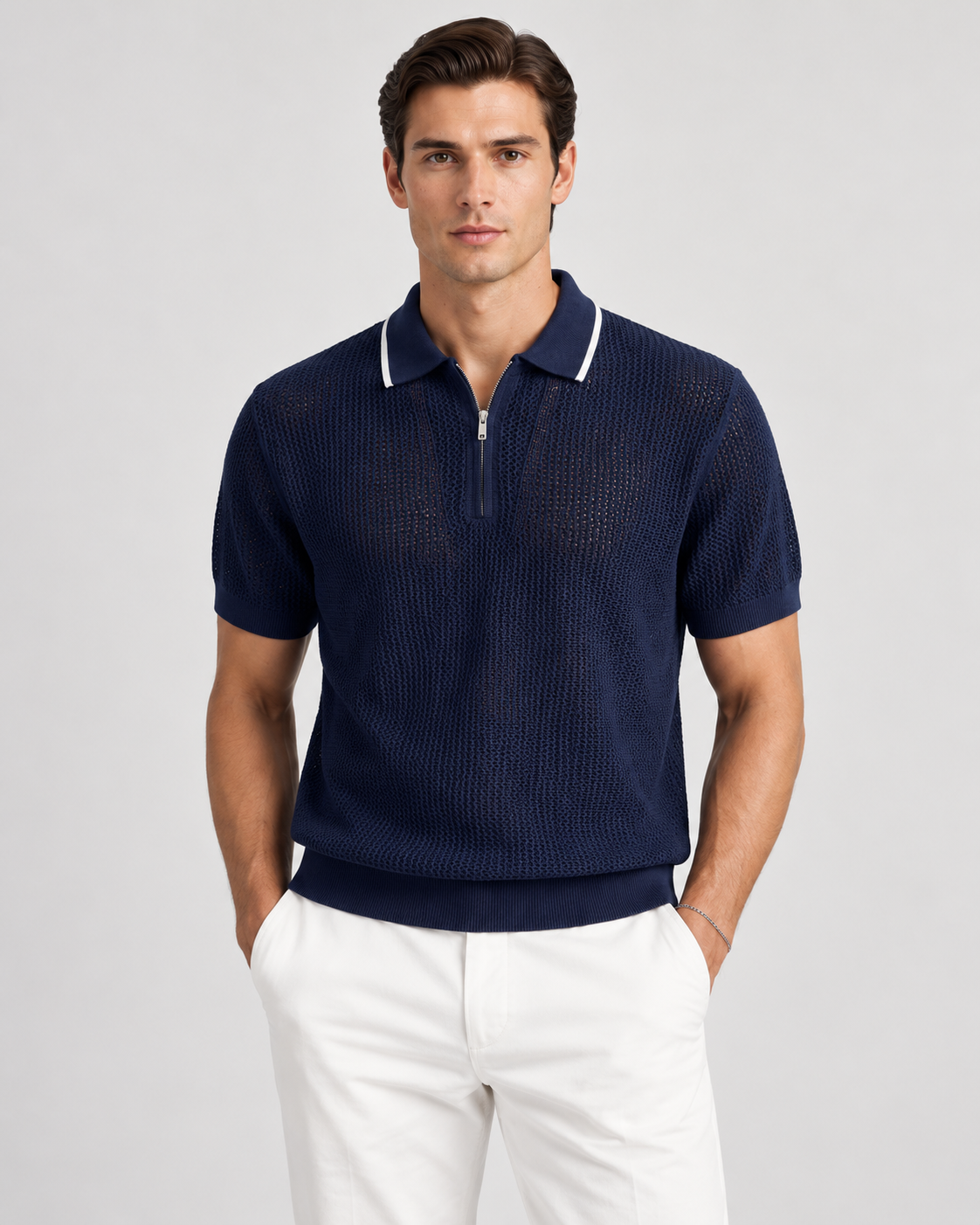 Men’s Old-Money Style Cool-Touch Mesh Polo Knit Shirt