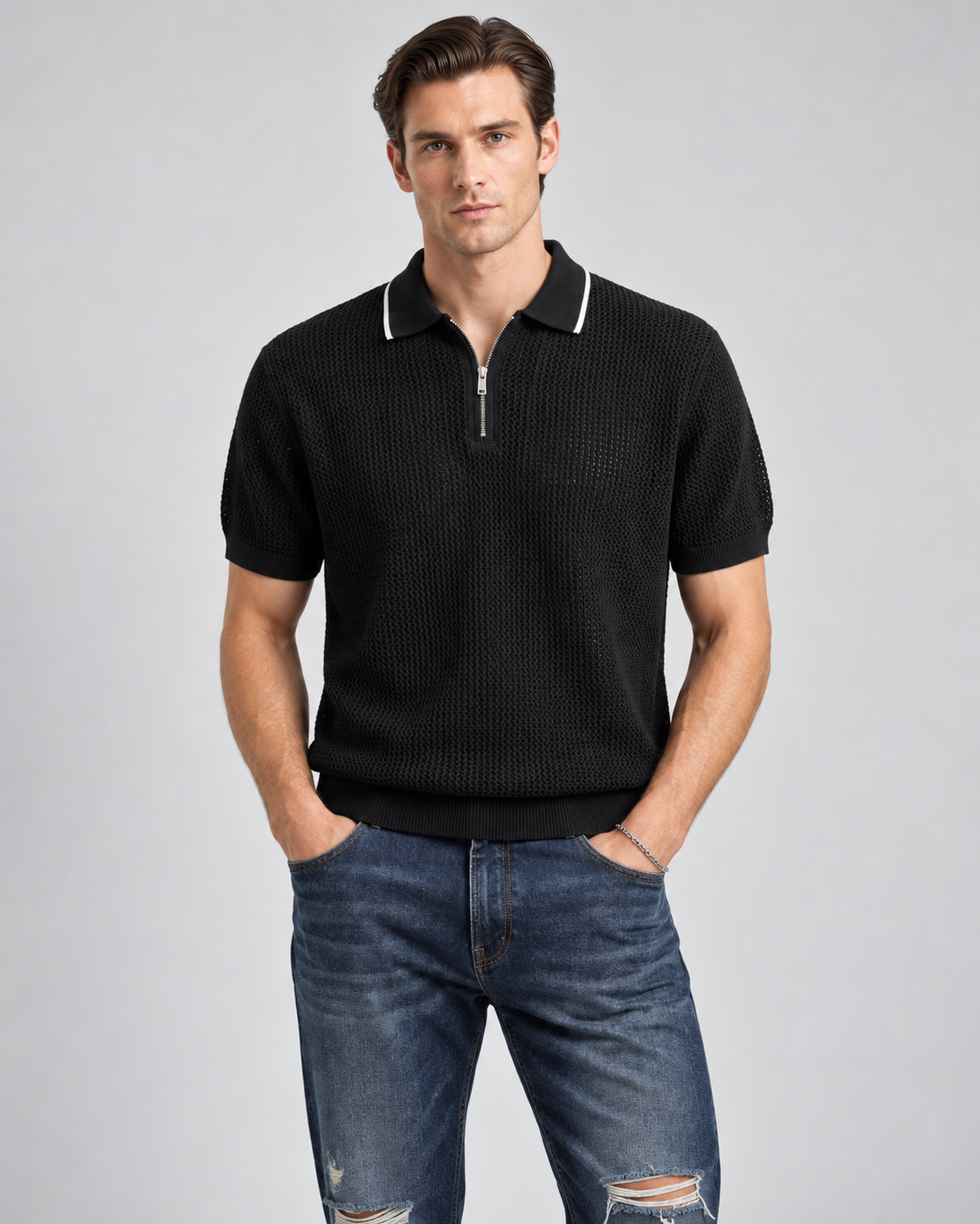 Men’s Old-Money Style Cool-Touch Mesh Polo Knit Shirt