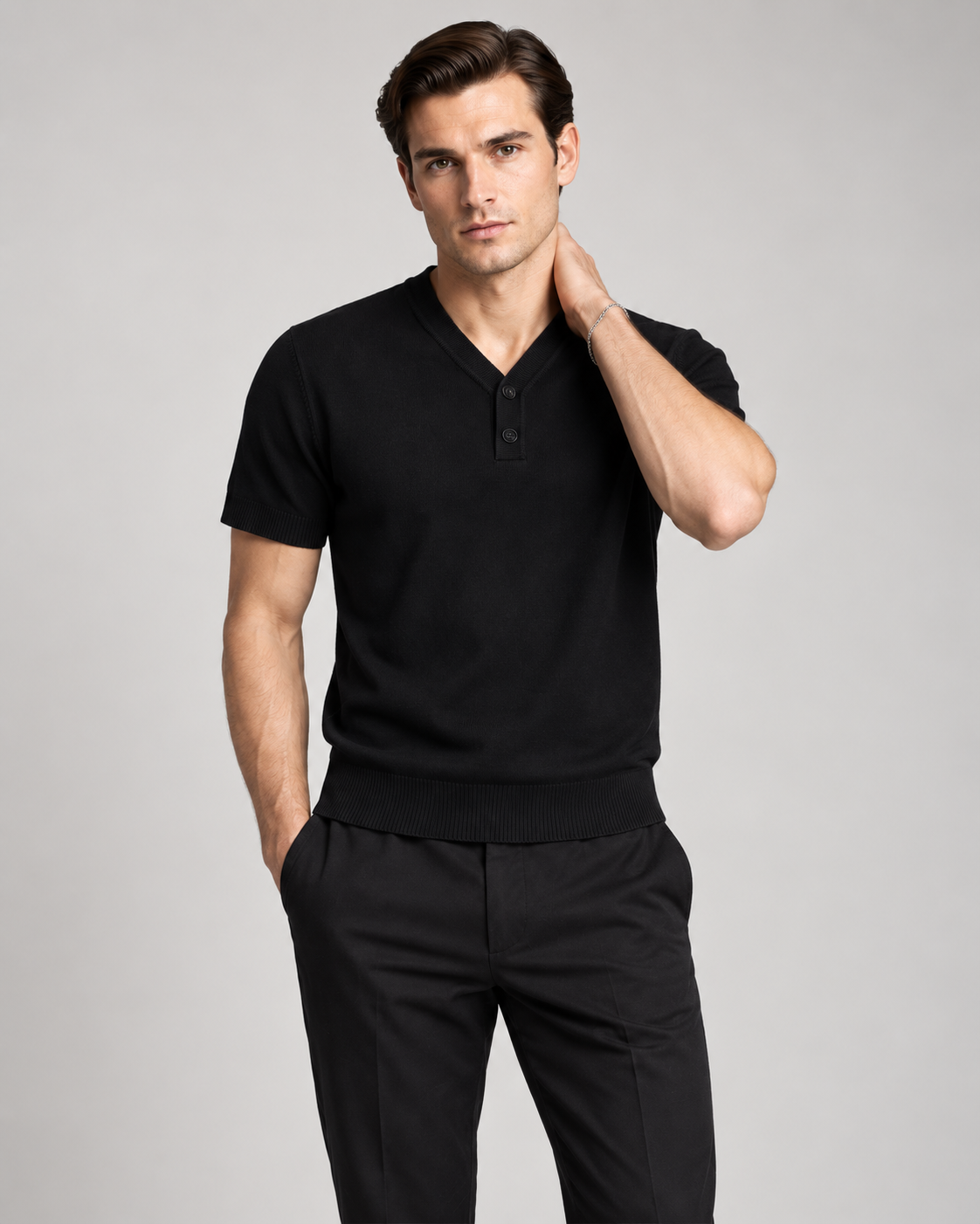 Men’s Old-Money Style Cool-Touch Knit Henley Shirt