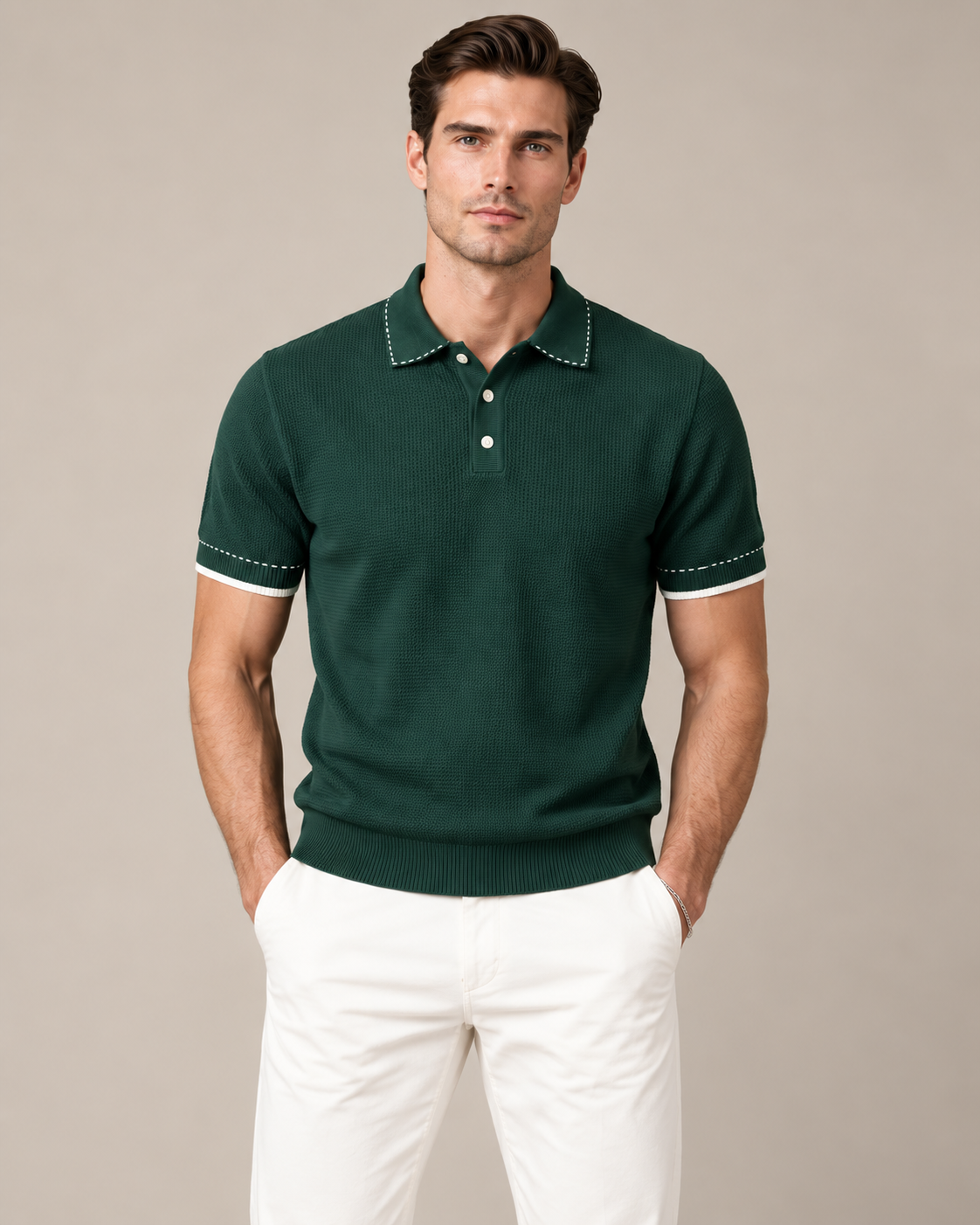 Men’s Old-Money Style Waffle Knit Polo Shirt