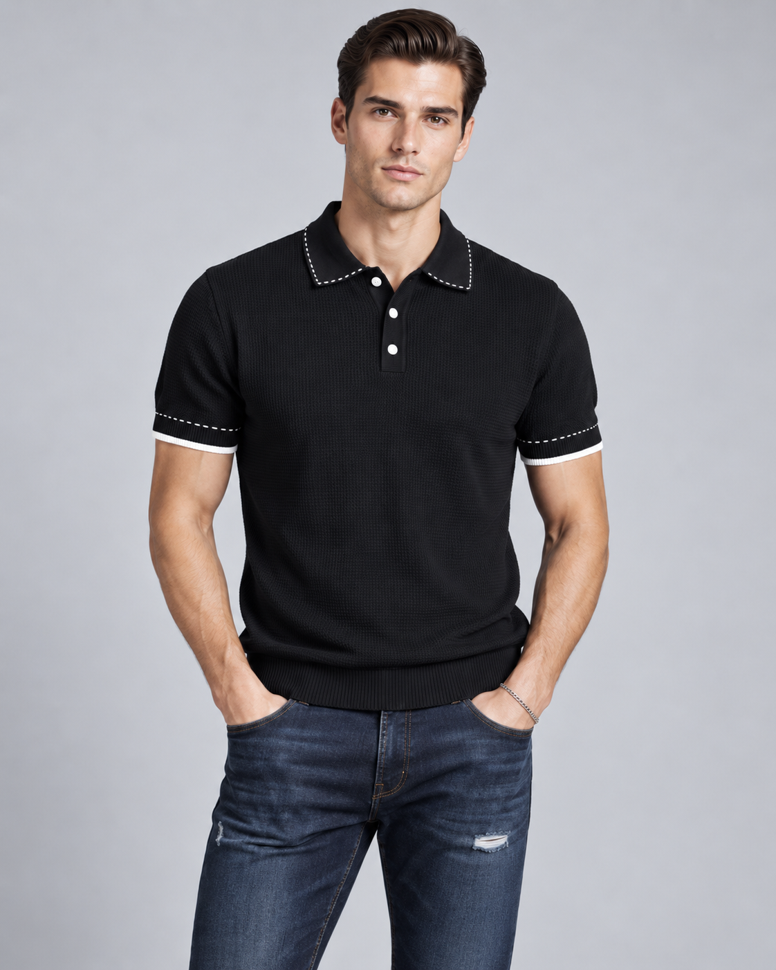 Men’s Old-Money Style Waffle Knit Polo Shirt