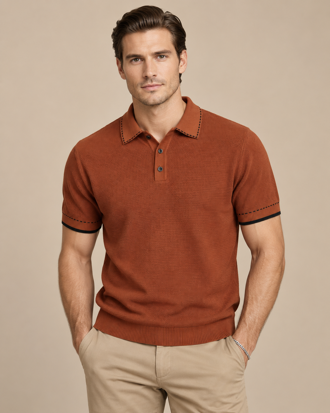 Men’s Old-Money Style Waffle Knit Polo Shirt