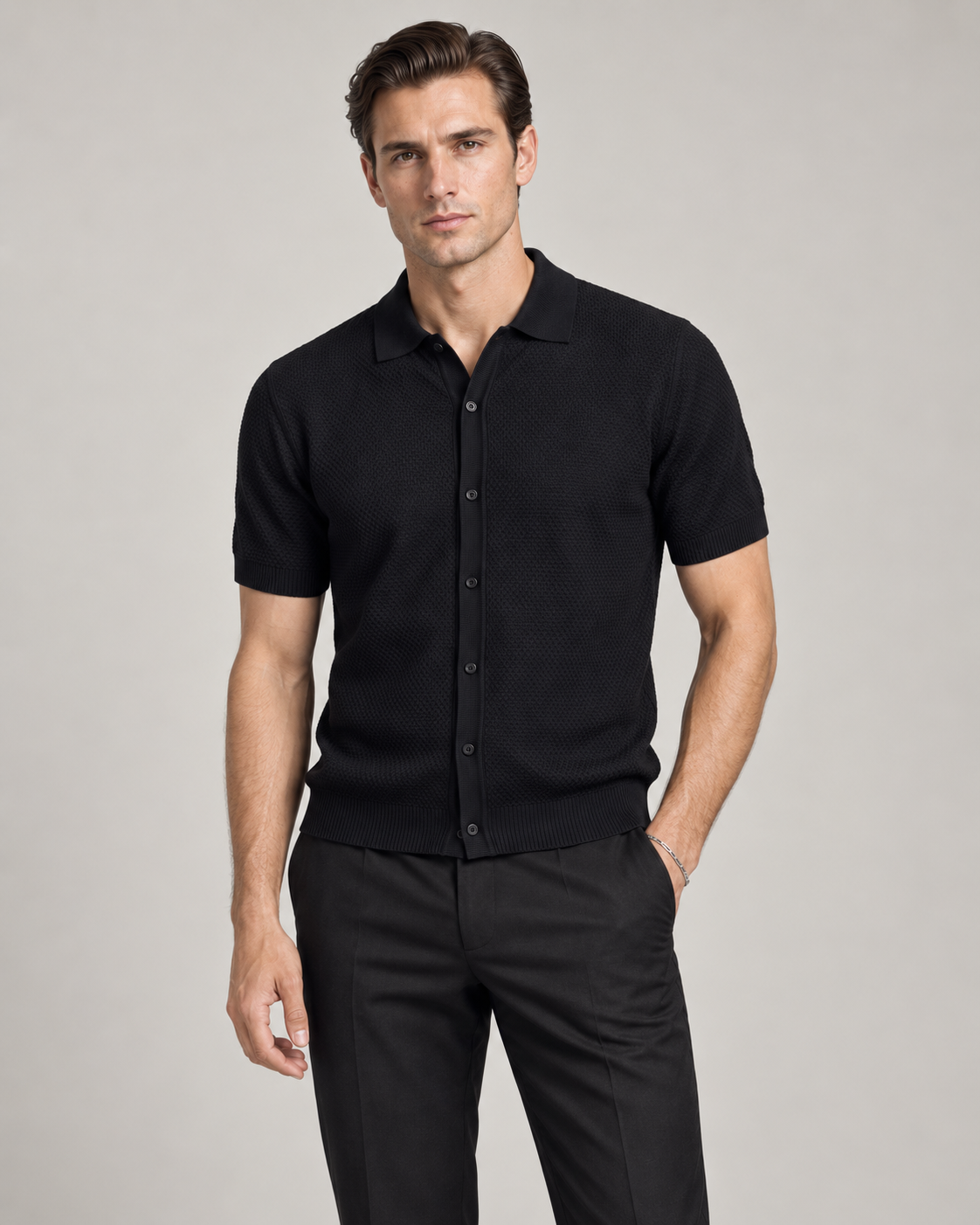 Men’s Old-Money Style Cool-Touch Diamond Knit Polo Shirt