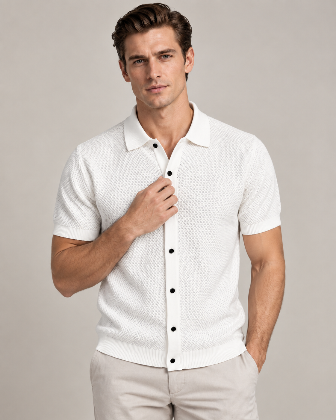Men’s Old-Money Style Cool-Touch Diamond Knit Polo Shirt