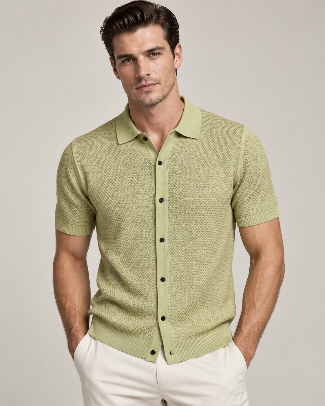 Men’s Old-Money Style Cool-Touch Diamond Knit Polo Shirt
